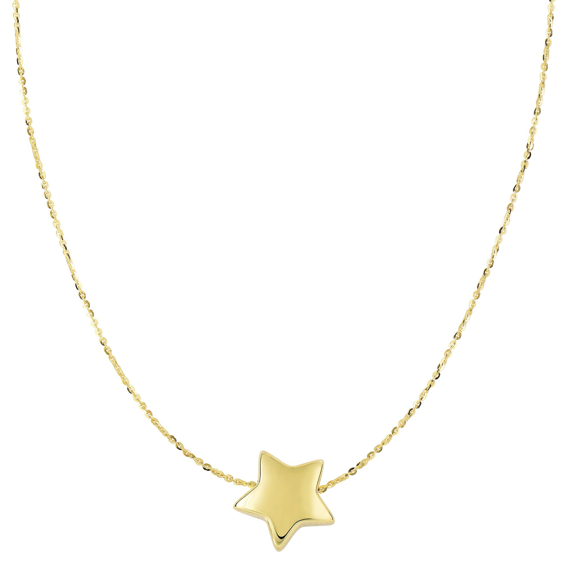 14K Yellow Gold Sliding Puffed Star Pendant Necklace - 18