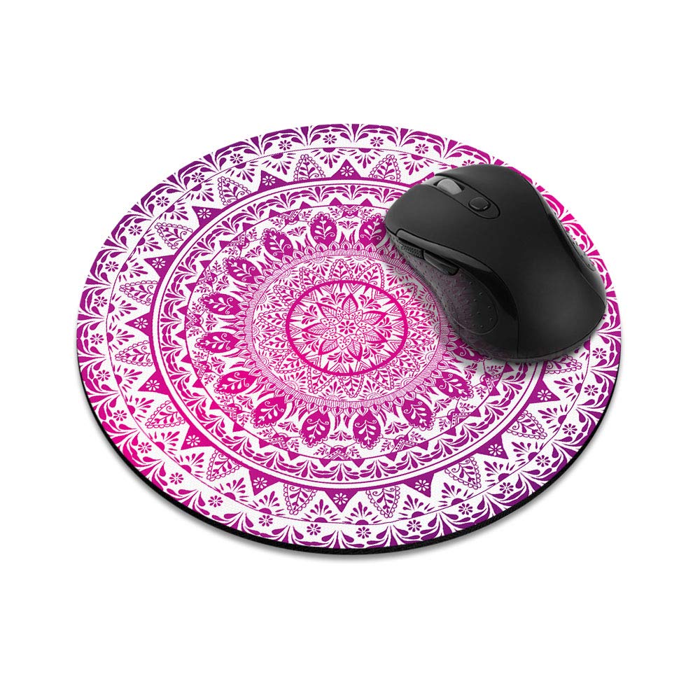 Non-Slip Round Mouse Pad - WIRESTER Purple & White Mandala Design for Home Office, Gaming & Work Desk | Perfect for Computer, Laptop & PC Users