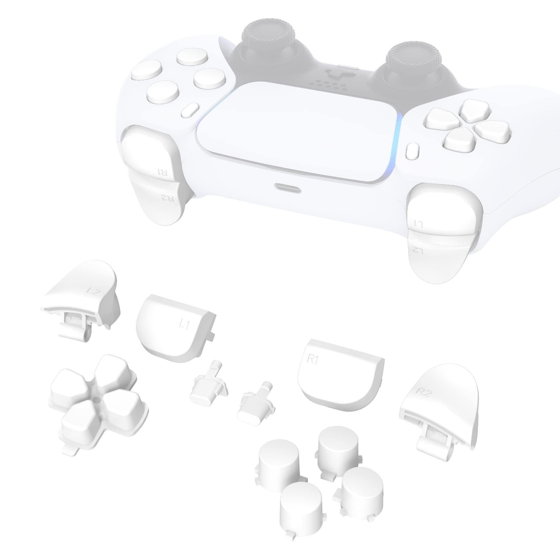eXtremeRate White Full Set Replacement Buttons for PS5 Controller - D-pad, R1 L1 R2 L2 Triggers, Share & Options Face Buttons Compatible with BDM-010 & BDM-020 | Gaming Accessories for Enhanced Playstation 5 Experience