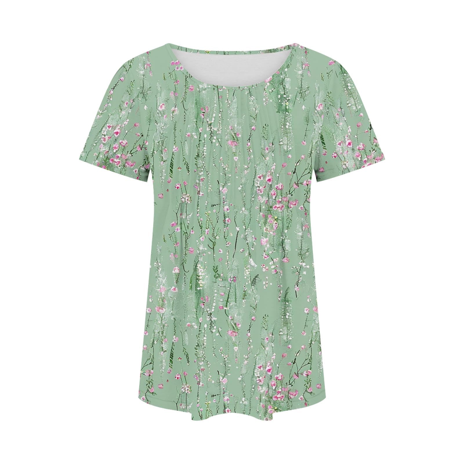 Women's Summer Tops - Trendy Elegant Short Sleeve Pleated Tunic with Scoop Neck | Flowy Casual Tee for Work, Date Night & Weekend Outfits