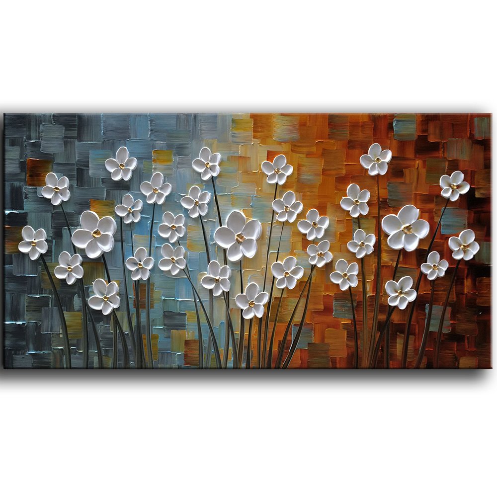 YaSheng Art - 3D Flowers Oil Painting on Canvas, Abstract Wall Art for Modern Home Decor, Hand Painted Ready to Hang (24x48 Inch) - Perfect for Living Room, Bedroom & Office Spaces