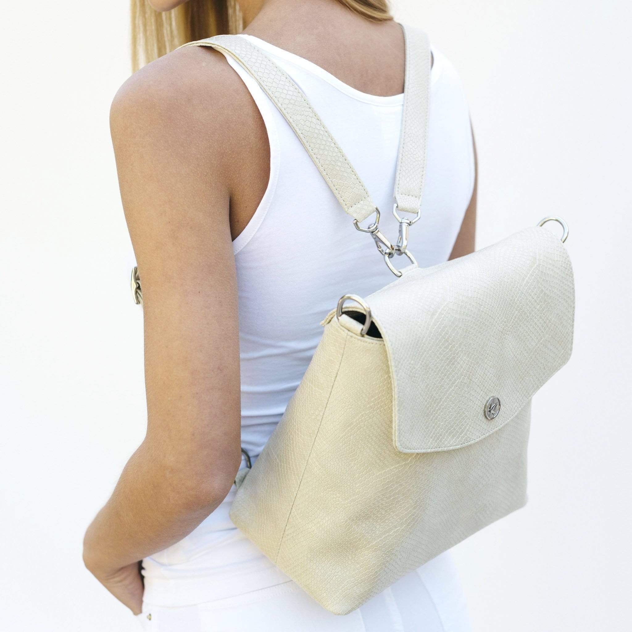 Gemma Vegan Leather Backpack for Women - Stylish Cream Faux Leather Laptop Backpack with USB Charging Port | Perfect for Work, Travel & College Campus