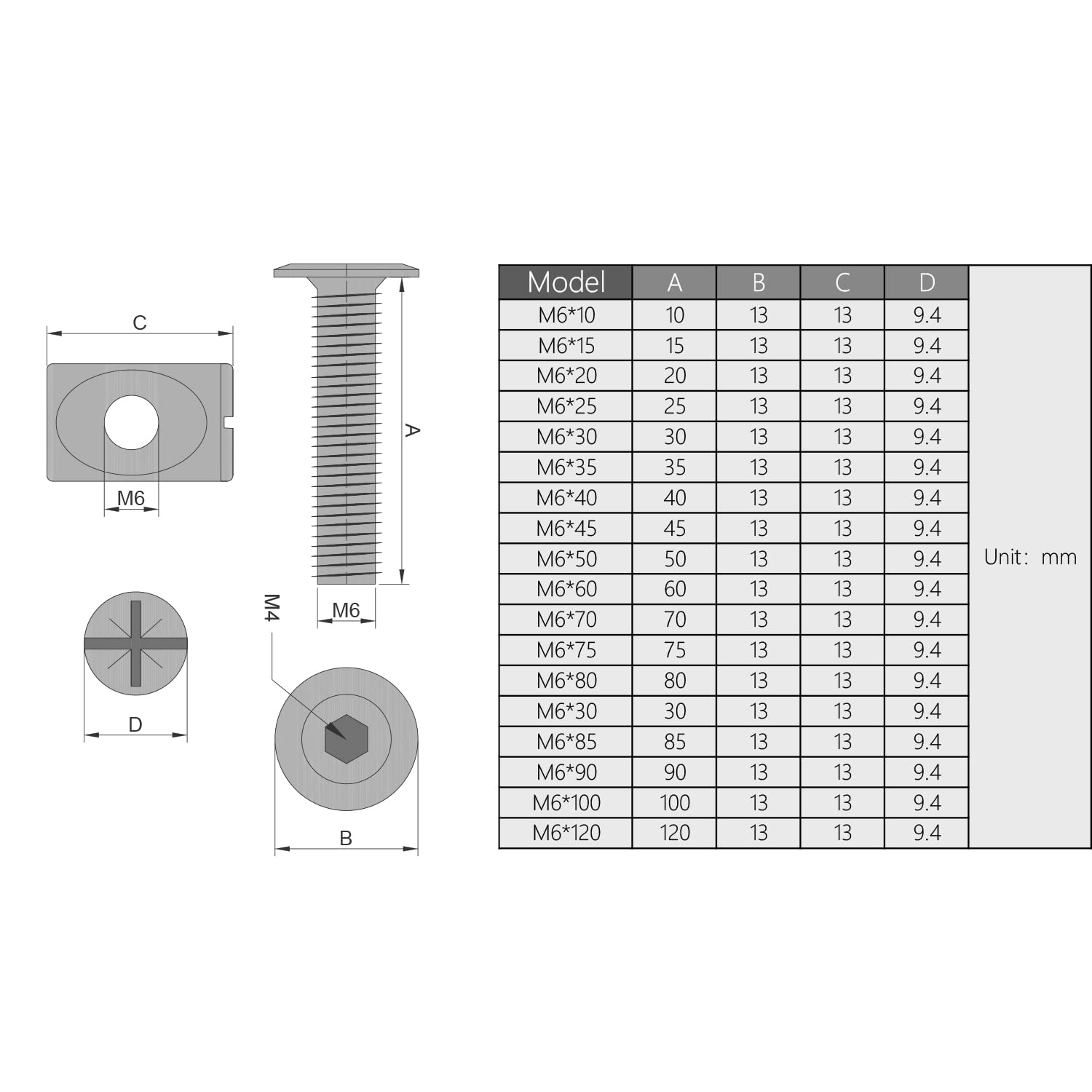 12 Sets M6x13mm Furniture Bolt Nut Set - Hex Socket Screw with Barrel Nuts for DIY Furniture Assembly (Tables, Chairs, Workbenches) - Durable Fasteners for Home Office & Workshop Projects
