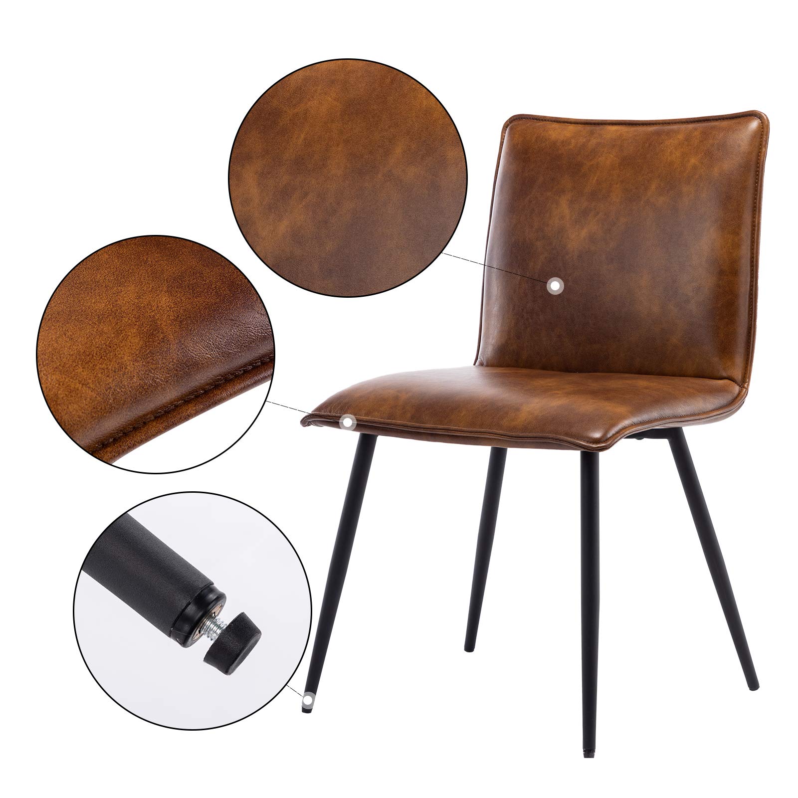 DUHOME 4-Piece Kitchen Dining Chairs Set - PU Leather Upholstered Side Chairs for Dining Room, Living Room, Kitchen & Office - Comfortable & Stylish Yellowish-Brown Seating Solution
