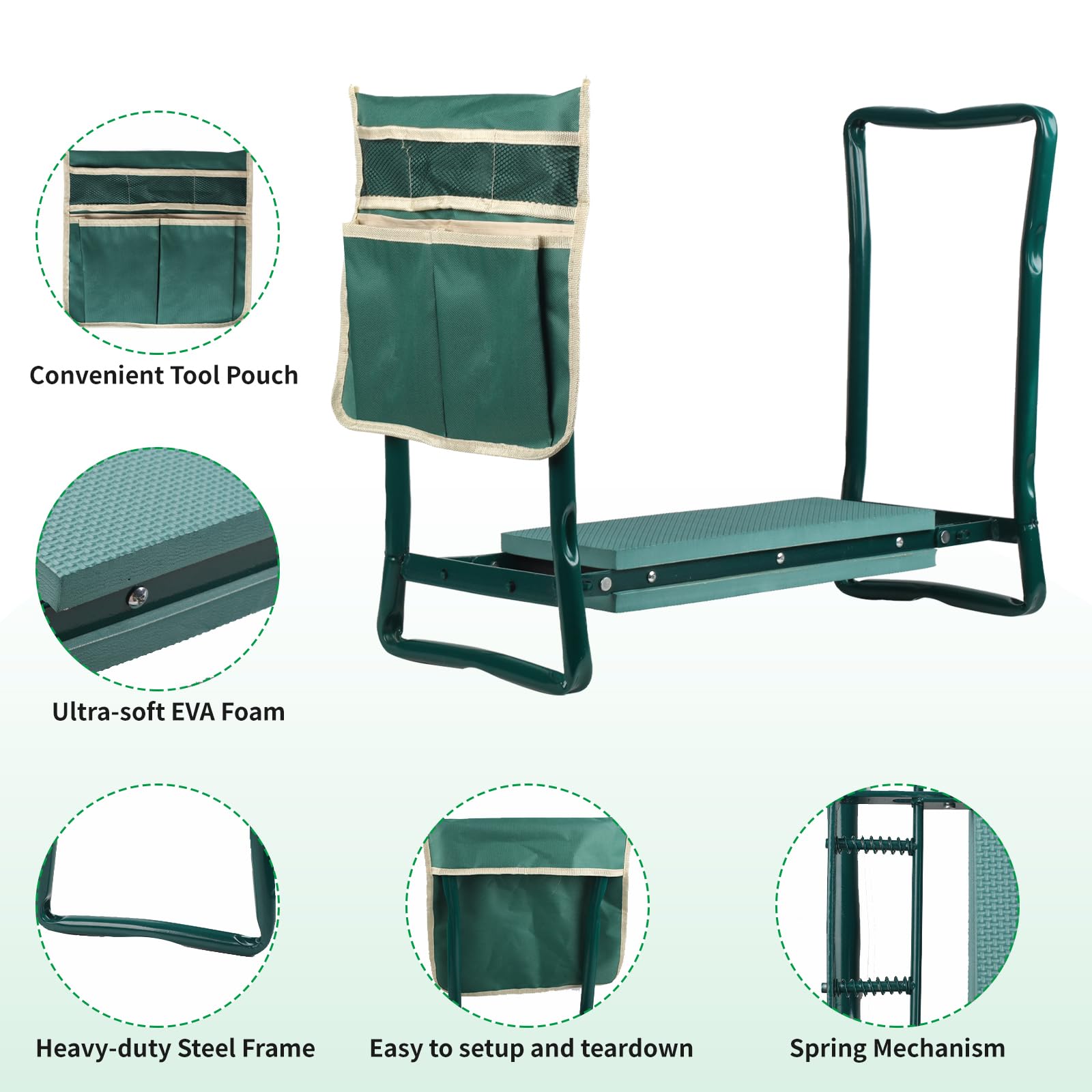 Foldable Garden Kneeler and Seat with Tool Pouch & EVA Foam Pad - Portable Gardening Stool for Women, Men, Seniors - Perfect for Planting, Weeding, and Outdoor Yard Work
