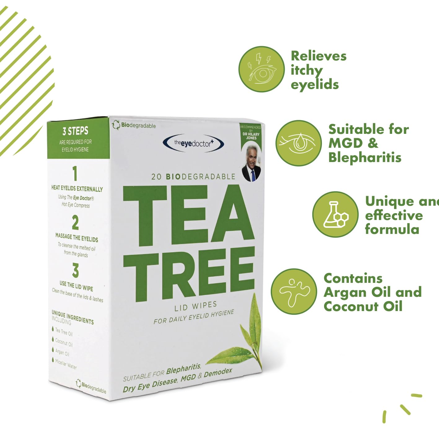 Premium Hot & Cold Eye Compress Mask with 20 Tea Tree Eyelid Wipes - Reusable Microwaveable Therapy for Dry Eyes, Blepharitis & MGD Relief - Doctor Recommended Eye Care Kit for Home & Travel Use