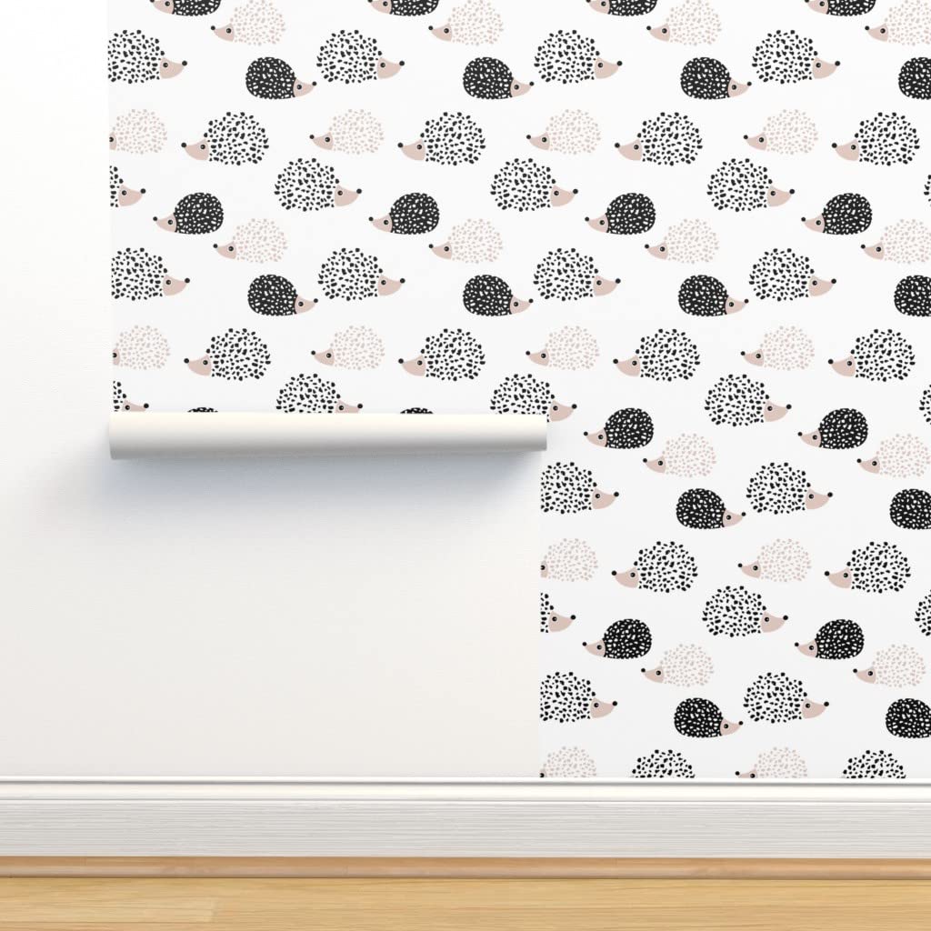 12ft x 2ft Peel & Stick Removable Wallpaper - Scandinavian Hedgehog Illustration in Black & White, Gender Neutral Kids Room Decor | Perfect for Nursery, Bedroom, Playroom & Dorm Walls