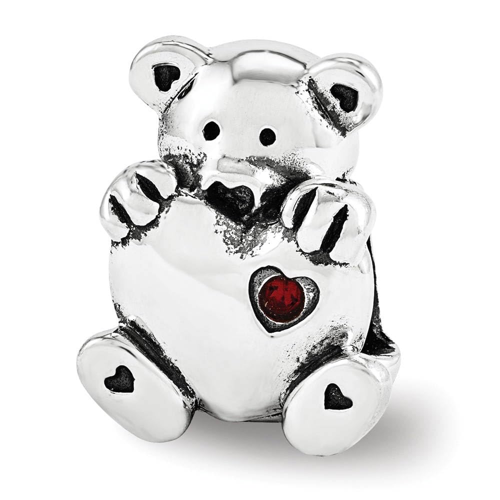 Black Bow Red Crystal Teddy Bear Necklace - Sterling Silver Heart Charm Gift for Her