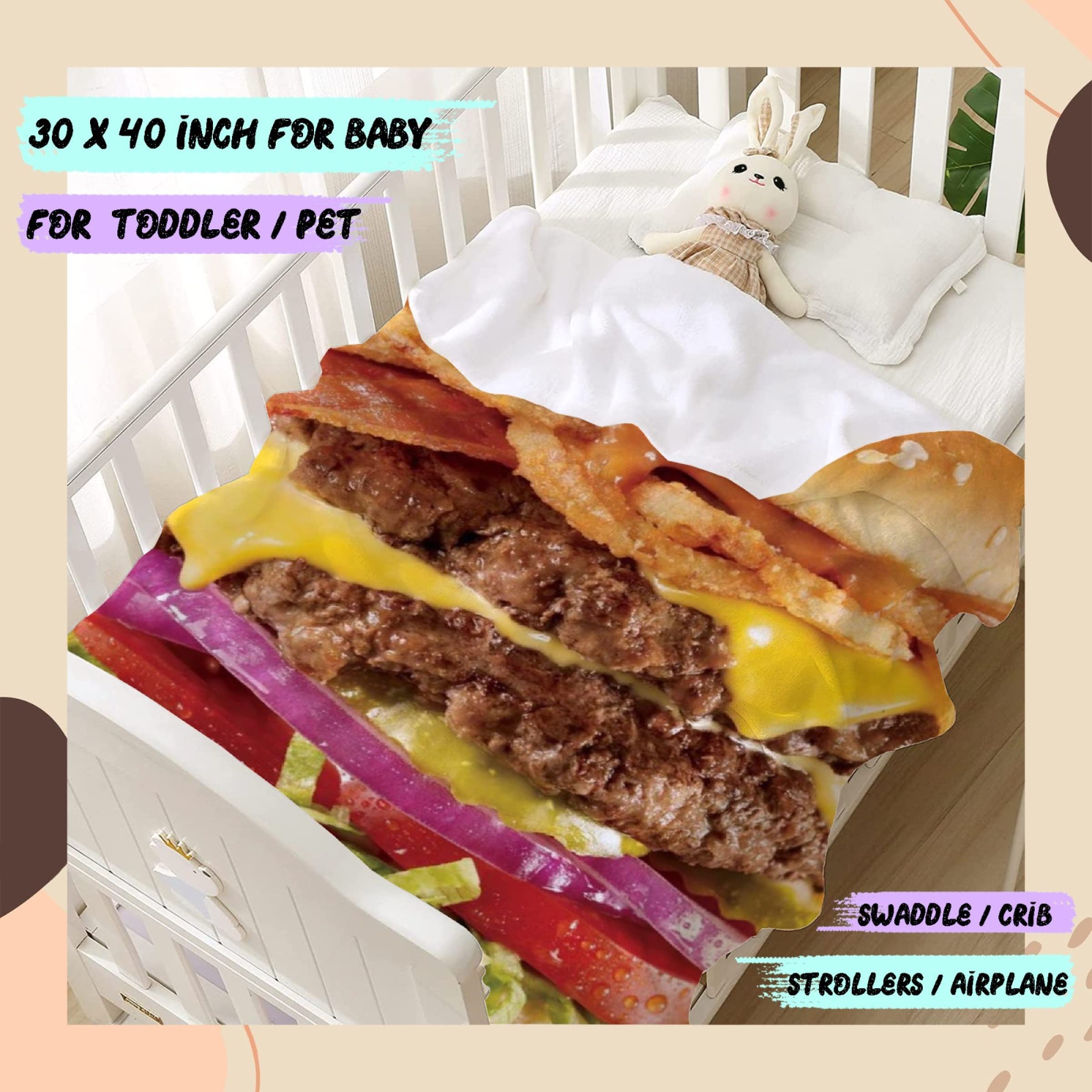 Super Soft Funny Hamburger Cheeseburger Fleece Throw Blanket - 120x90 Inch Cozy Flannel Blanket for Bed, Couch & Sofa - Perfect for Family Movie Nights, Travel & Home Decor