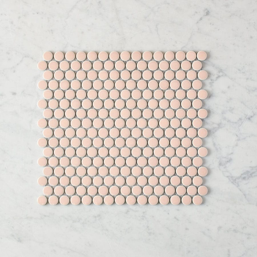 Broadwater Pink Gloss Penny Round Mosaic Tile - 10 Sheets (1 Sq Ft) - Waterproof Peel & Stick Backsplash for Kitchen, Bathroom, Shower, and DIY Home Decor