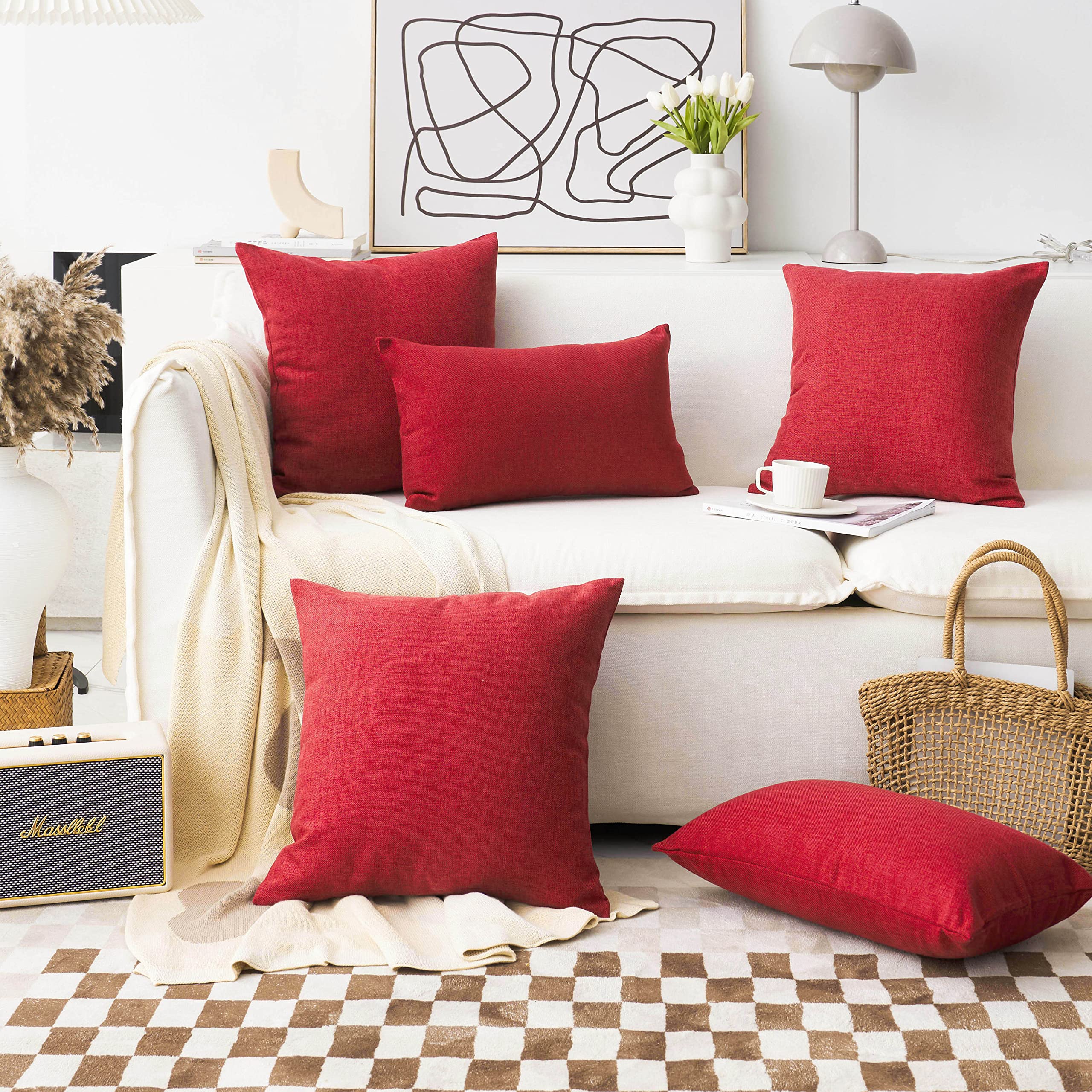 Premium Linen Euro Sham Pillow Covers Set of 2 - 24x24 Inch (60x60cm) Burgundy Red - Couch, Sofa, Bed & Patio Decor - Soft Washable Cushion Covers for Living Room, Bedroom & Outdoor Use