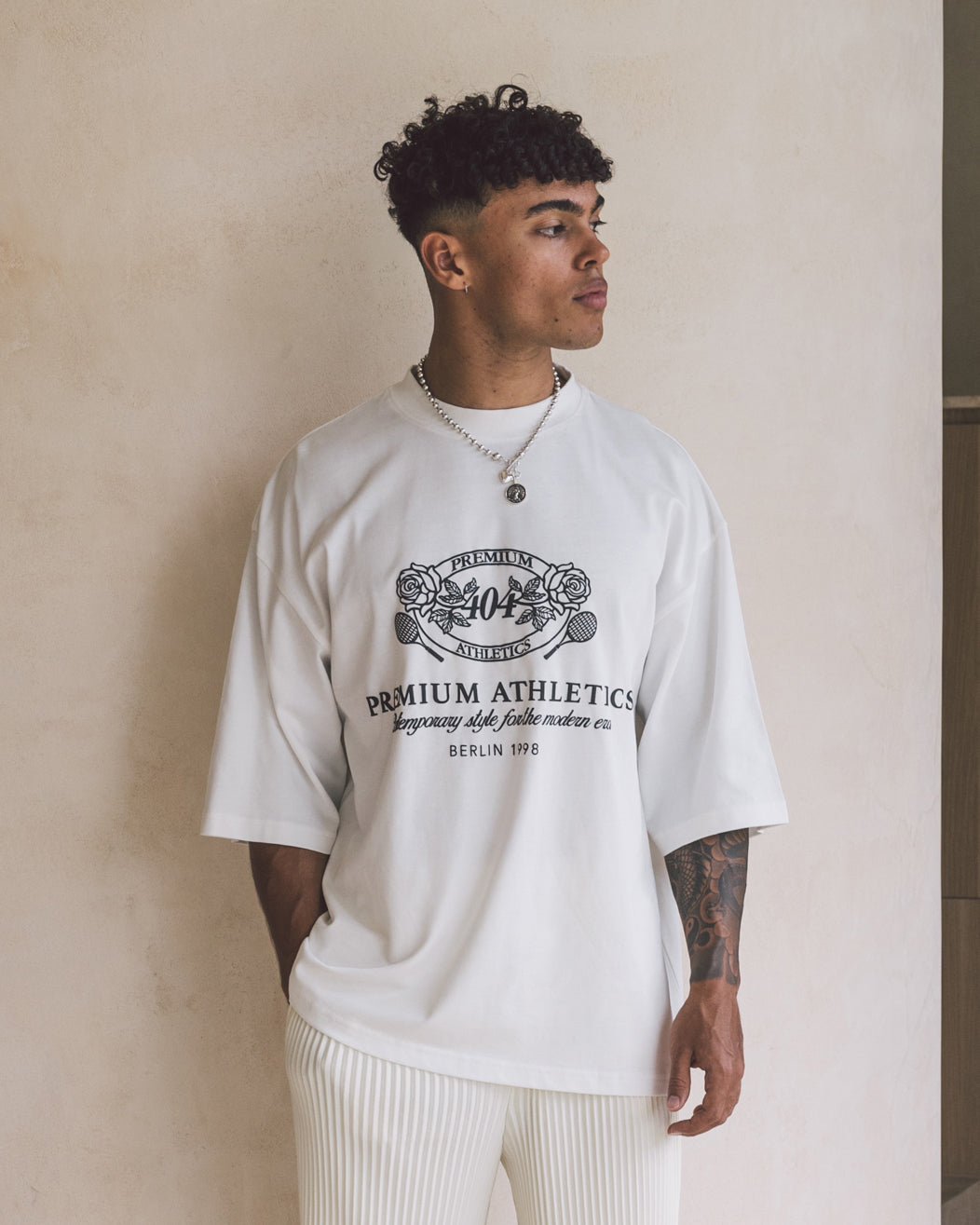 404 Premium Athletics Heritage T-Shirt for Men & Women - Vintage Style Cotton Tee - Off White - Casual Wear, Gym, Workout & Street Fashion