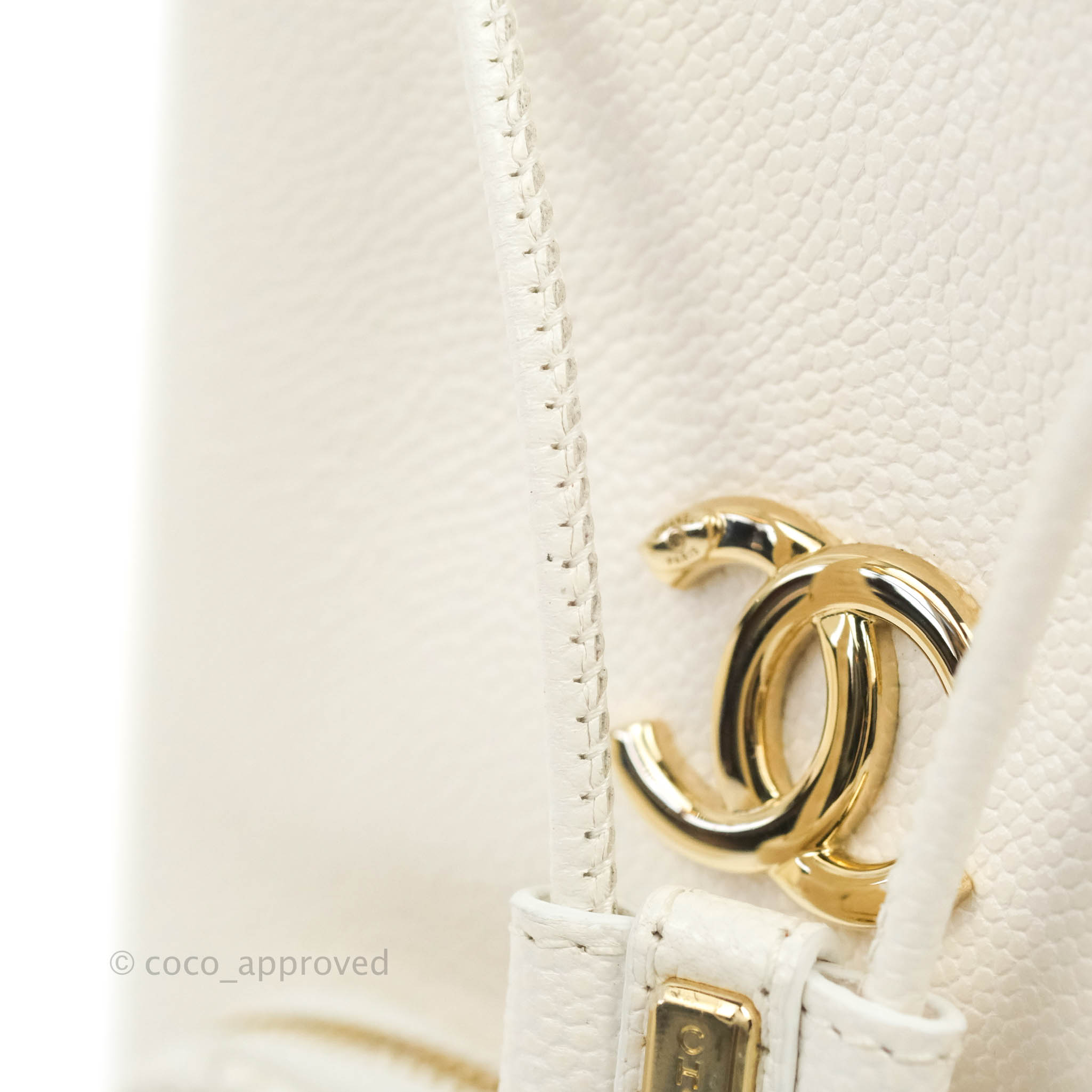 Chanel Business Affinity Drawstring Bucket Bag in White Caviar Leather with Gold Hardware - Perfect for Work, Travel & Everyday Luxury
