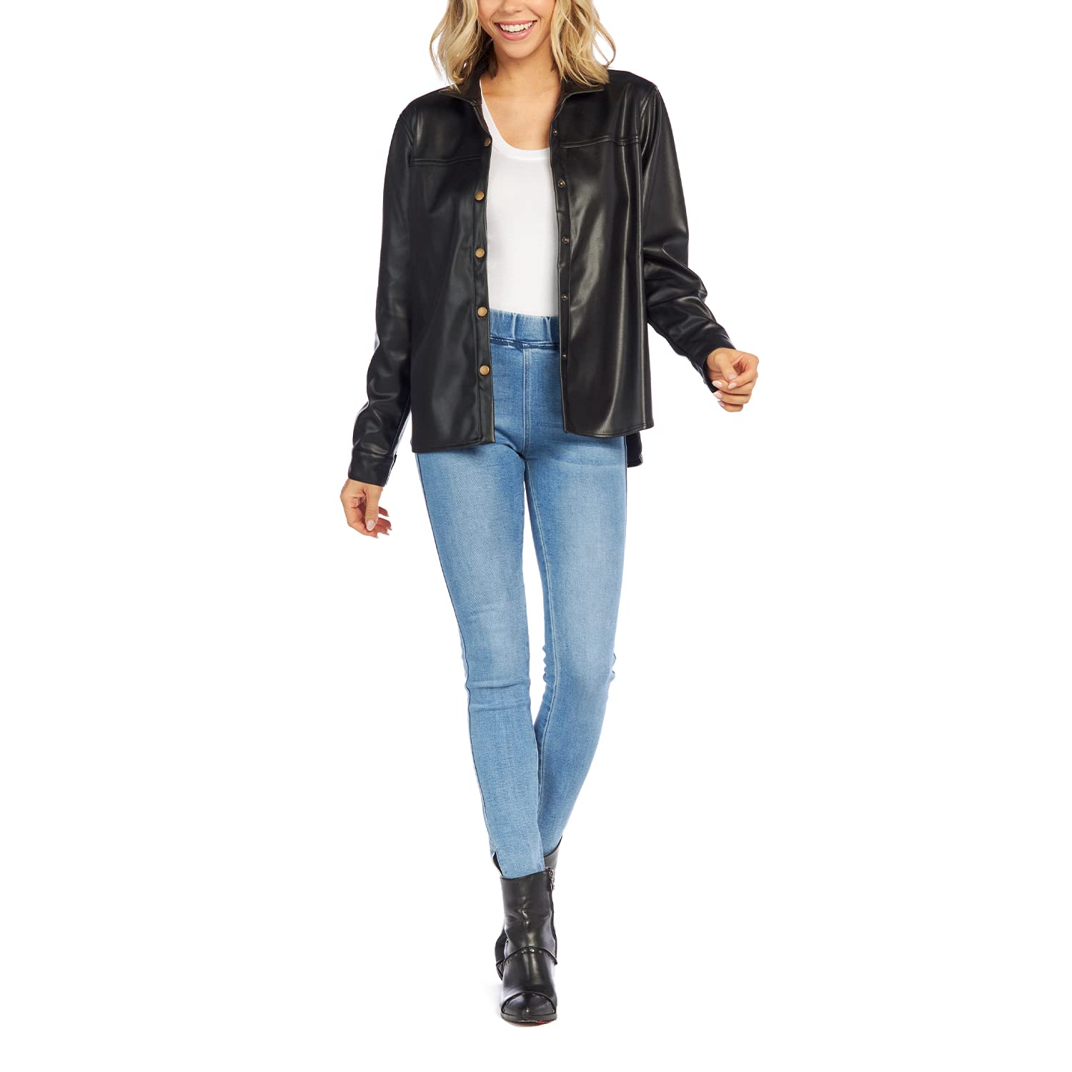 Mud Pie Salem Women's Oversized Leather Shacket Jacket – Stylish & Cozy Outerwear for Fall & Winter Fashion | Perfect for Casual Outings, Layering, and Cold Weather