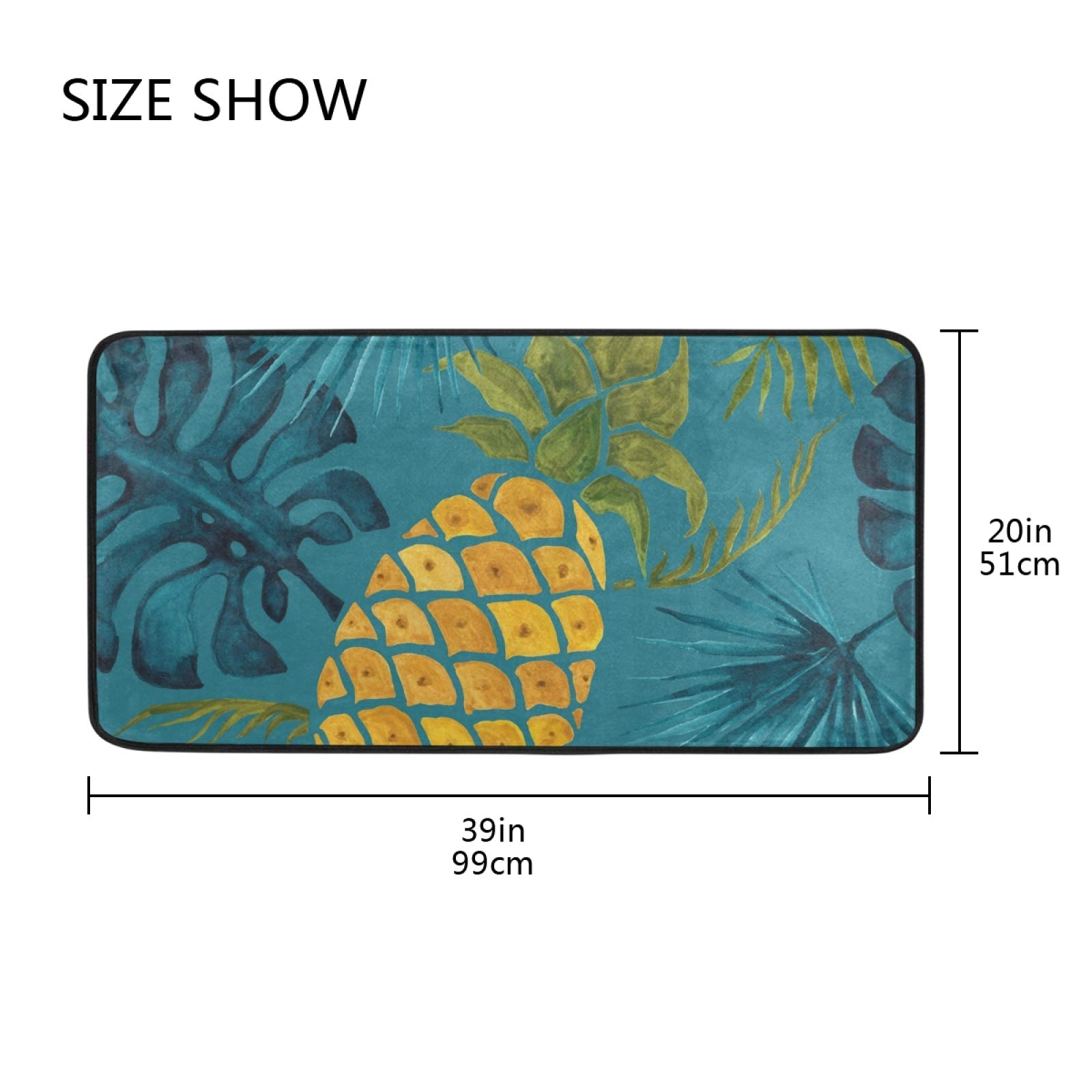 Non-Slip Pineapple Pattern Kitchen Rug Mat 39x20 Inch - Soft Bathroom Runner & Home Decor Doormat for Kitchen, Bathroom, Entryway