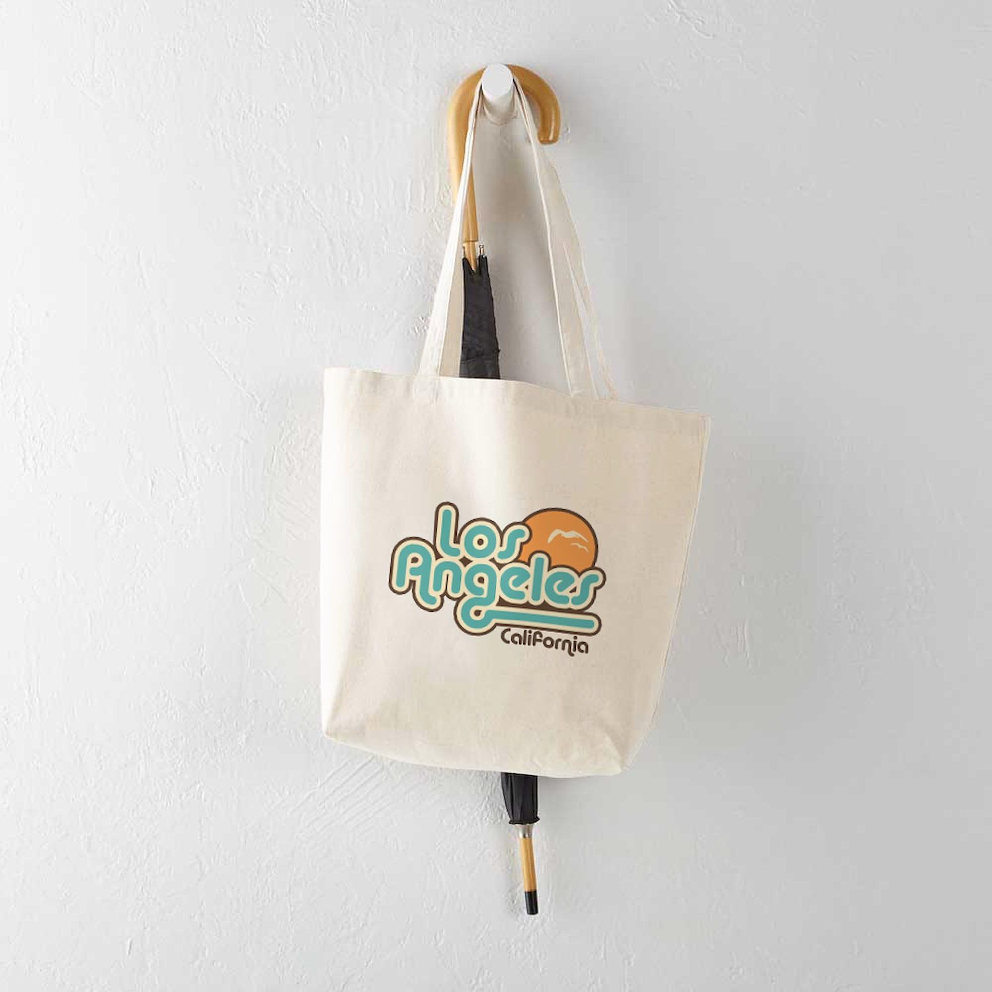 Los Angeles California Tote Bag - Natural Canvas Reusable Shopping Bag with Print | Eco-Friendly Grocery Bag for Beach, Market & Travel