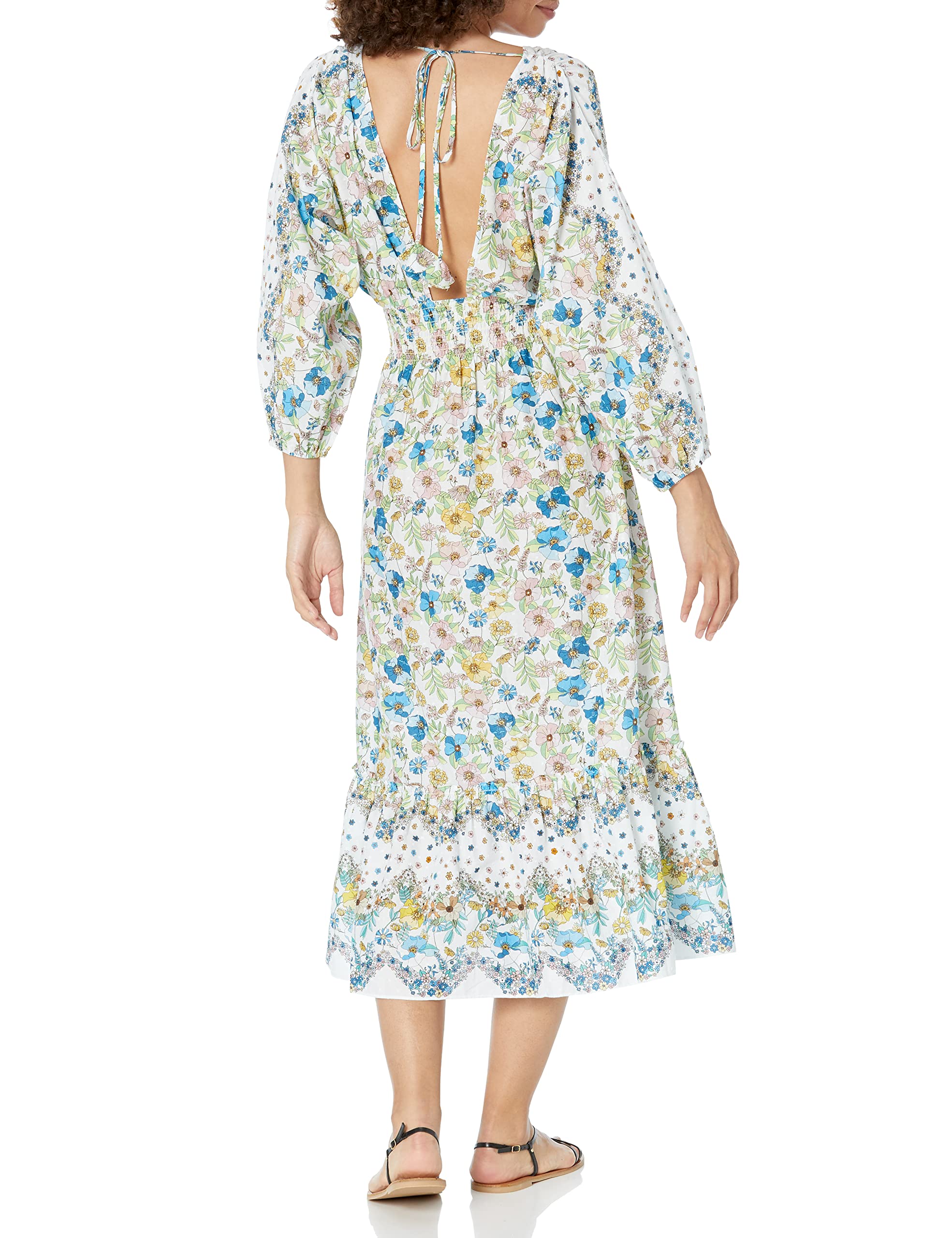 Shoshanna Women's Dreamy Midi Dress - Flowy Summer Dress with Floral Print, V-Neck & Ruffle Sleeves | Perfect for Beach Vacations, Date Nights & Garden Parties