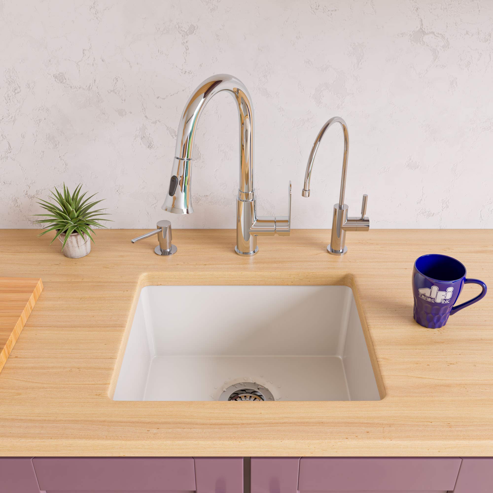 ALFI AB2017 Stainless Steel Kitchen Sink with Drainboard - White - Perfect for Modern Kitchens, Restaurant Prep & Home Renovation Projects