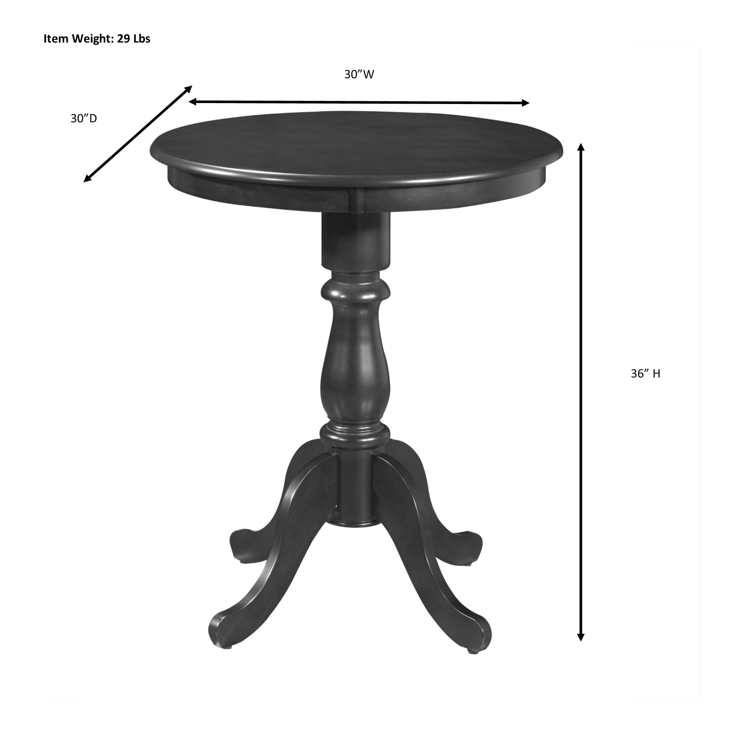 Carolina Chair and Table Hamilton 30-Inch Round Pedestal Bar Table in Antique Black - Perfect for Kitchen Islands, Home Bars, and Dining Room Decor
