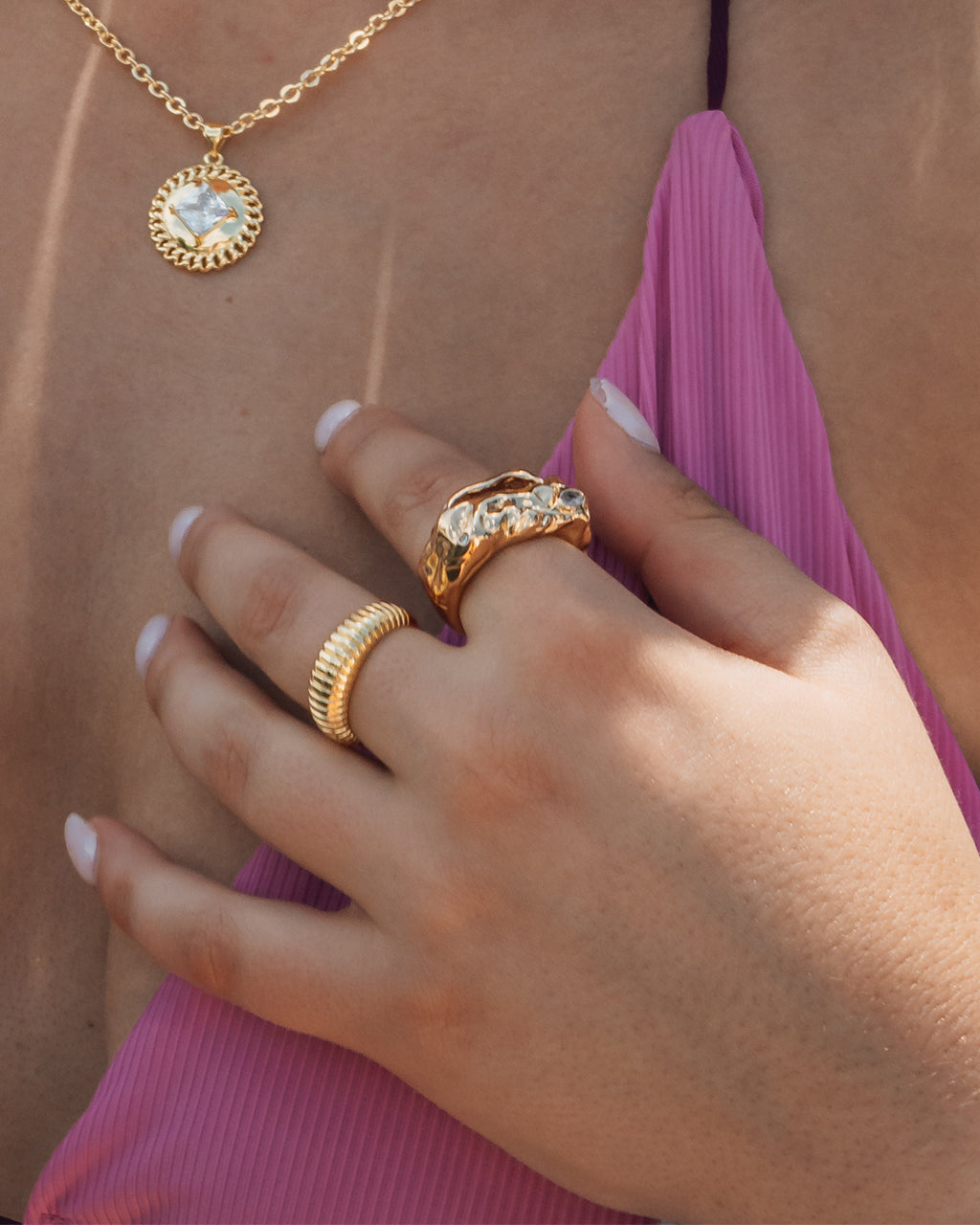 Sasha CZ & Molten Metal Band Ring for Women - Elegant Cubic Zirconia & Sterling Silver Stackable Ring - Perfect for Everyday Wear, Gift Giving & Special Occasions