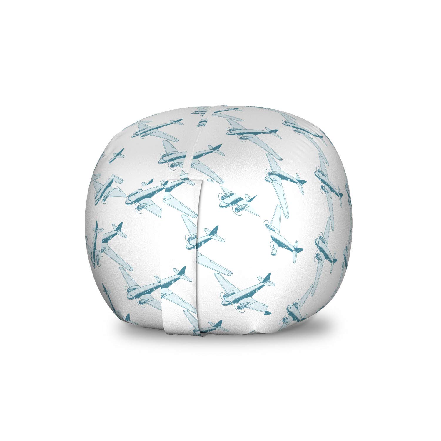 Ambesonne Vintage Airplane Toy Storage Bag Chair - Retro Travel Themed Jet Airliner Pattern, Washable Stuffed Animal Organizer (Small, Pale Blue/White) - Perfect for Kids' Room, Nursery & Travel
