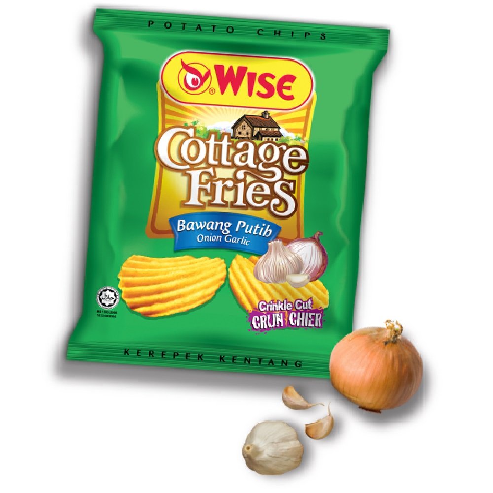 Wise Cottage Fries Potato Chips 65g (Onion Garlic Flavor) - 18 Pack - Crunchy Snacks for Parties, Picnics & Movie Nights