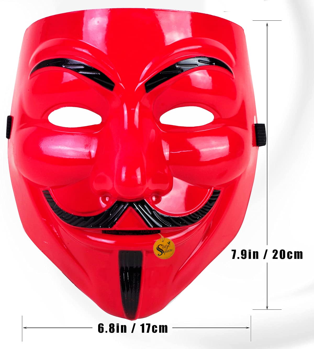 V for Vendetta Cosplay Mask - Sage Square Red Vendetta Fawkes Mask (Anonymous VIP Edition) | Perfect Fit for Halloween, Protests & Movie Costumes