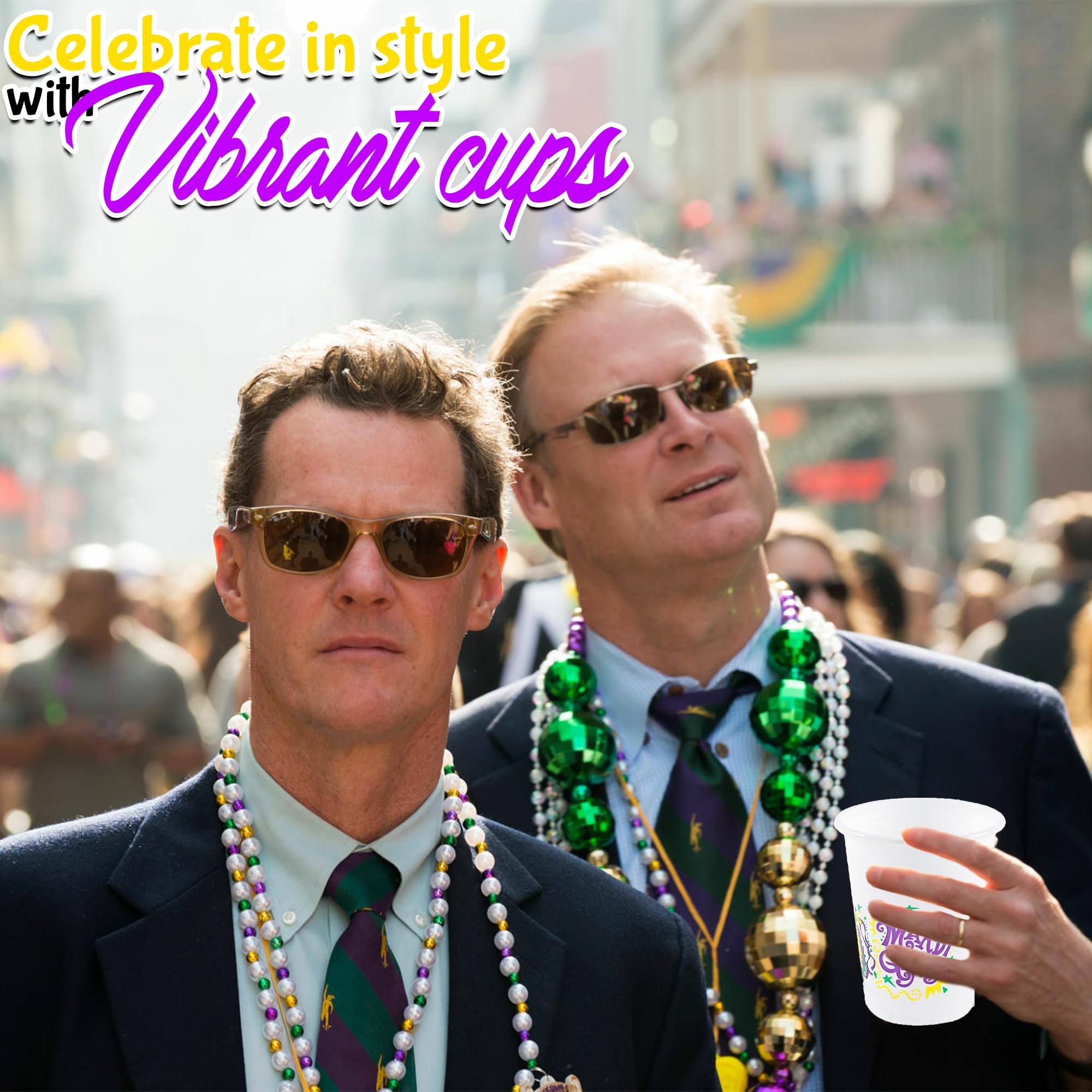 Fun Express Bulk Mardi Gras Plastic Cups - 400 Pieces Colorful Party Cups for Carnival, New Orleans Themed Events & Festive Celebrations - Durable Disposable Drinkware for Parades, Weddings, Birthdays and Office Parties