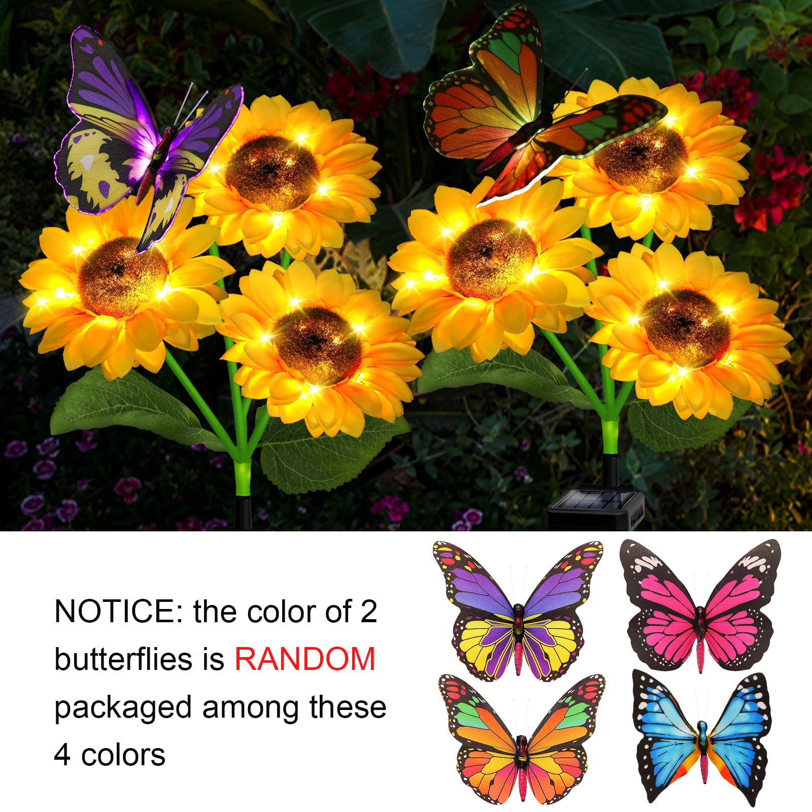 Solar Sunflower Lights Outdoor - 2 Pack Waterproof Garden Decor with Butterfly, LED Stake Lights for Yard, Patio, Lawn & Pathway - Perfect Gift for Mom & Grandma - Illuminate Your Garden at Night