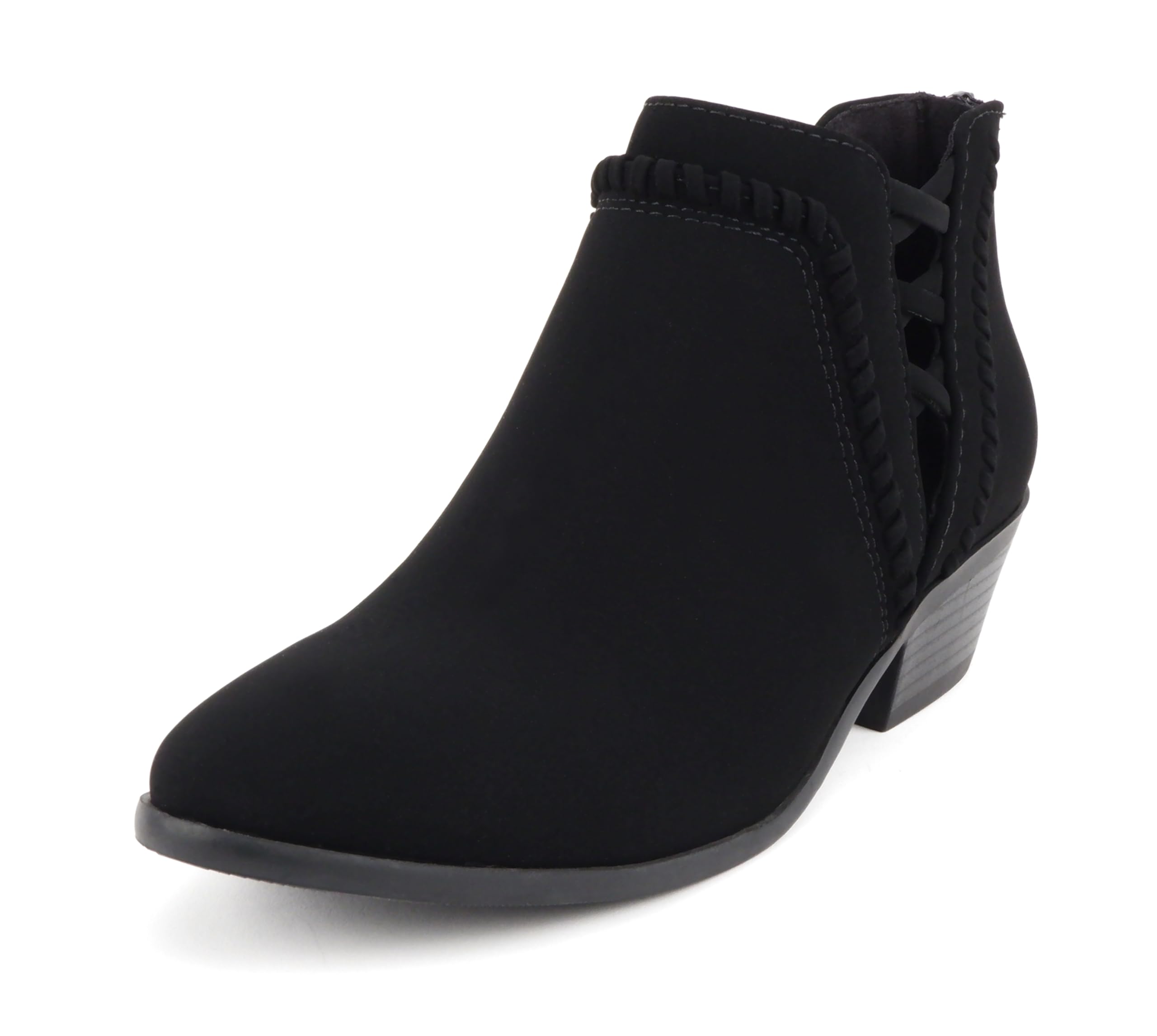 Soda Sincere Women's Low Ankle Heel Bootie with Elastic Cross Straps - Stylish & Comfortable Casual Boots for Work, Date Night & Fall Fashion