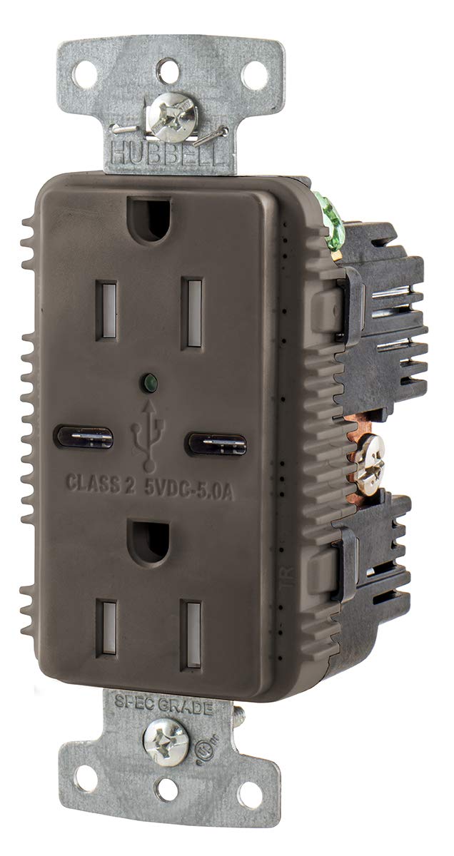 Bryant Electric USBB15C5 15A USB Outlet Charger - Brown - Fast Charging for Home, Office & Travel - Compatible with iPhone, Android & More