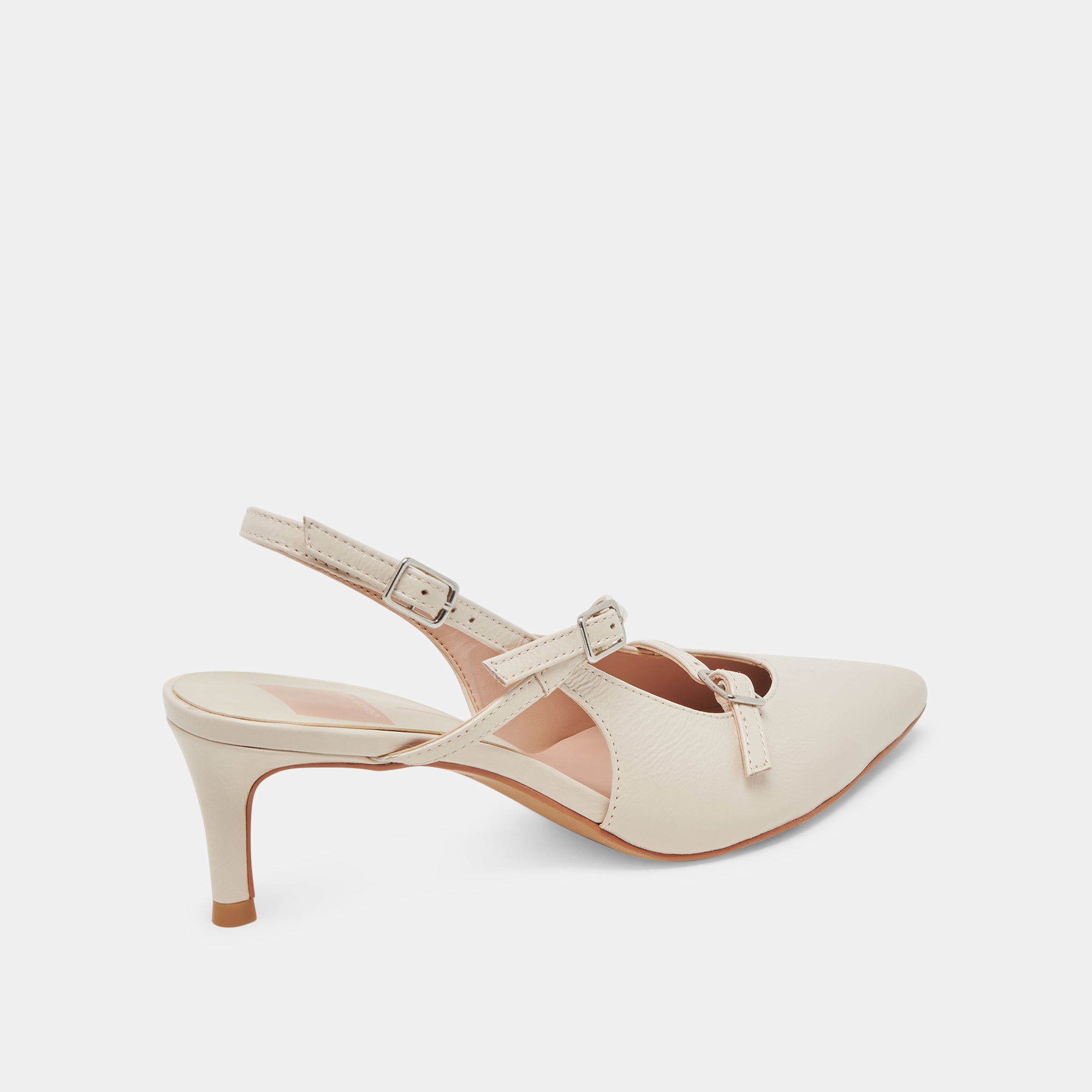 PAMLA Women's Mid Heels Ivory Crinkle Patent Leather Pumps - Elegant Dress Shoes for Work, Parties & Weddings