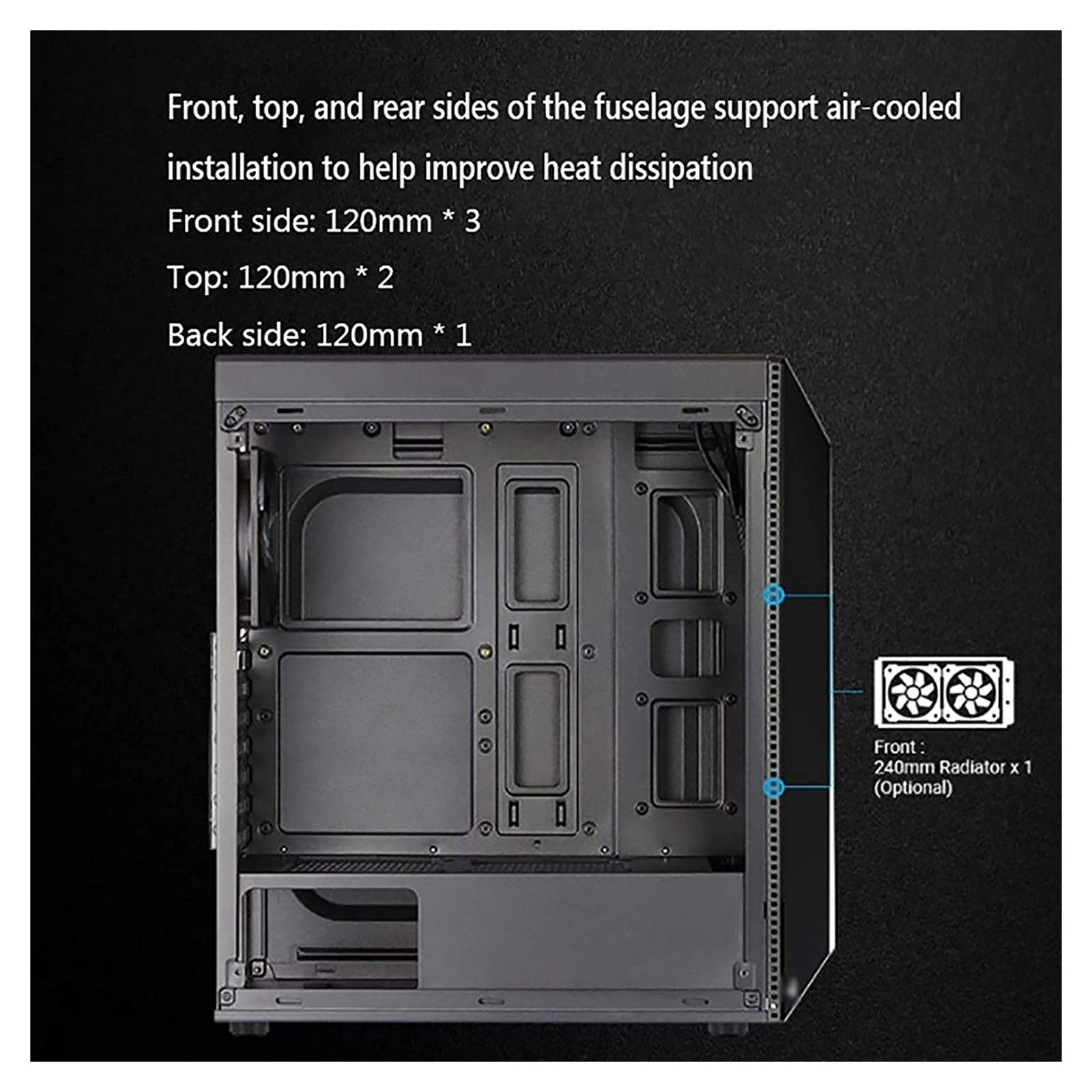 ATX Mid-Tower Gaming PC Case with Tempered Glass Side Panel, USB 3.0/2.0 Ports, RGB Lighting & Water Cooling Support - Perfect for Gaming Rigs & Custom Builds