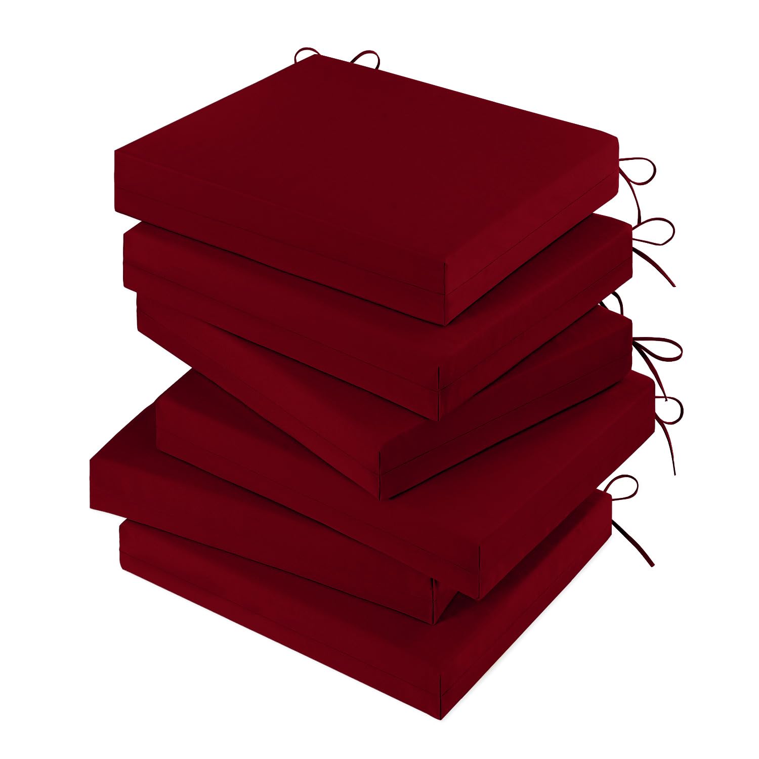 LOVTEX Waterproof Outdoor Chair Cushions Set of 6 - 18.5 x 16 x 3 Inch Dark Red Patio Furniture Cushions with Ties - Perfect for Garden, Deck, Poolside & Backyard Relaxation