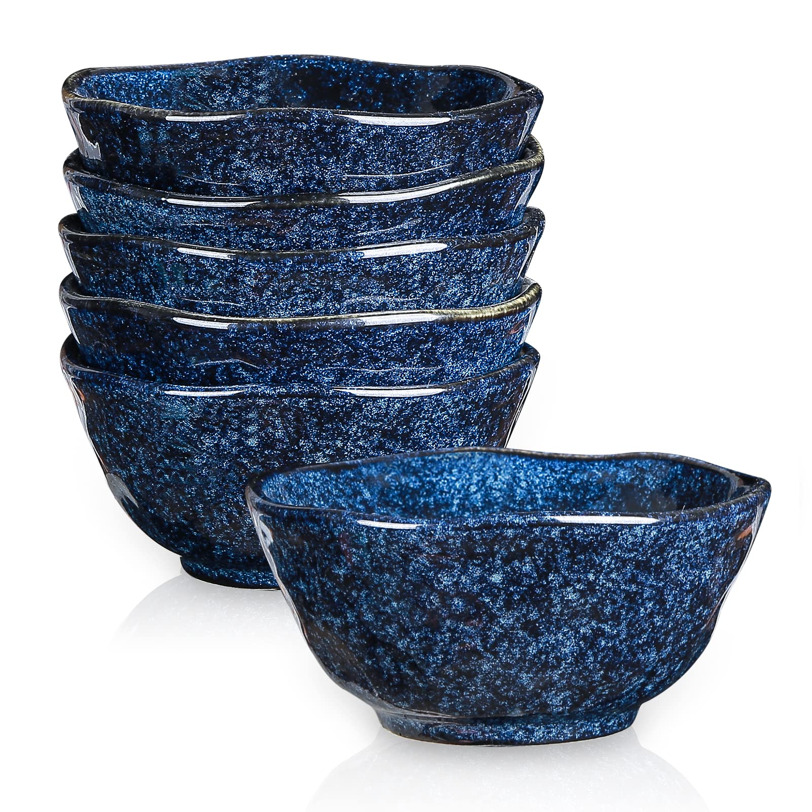 Vicrays 10 oz Ceramic Dessert Bowls Set of 6 - Microwave, Oven & Dishwasher Safe Small Serving Bowls for Ice Cream, Soup, Cereal, Snacks - Starry Blue - Perfect for Parties, Restaurants & Home Dining