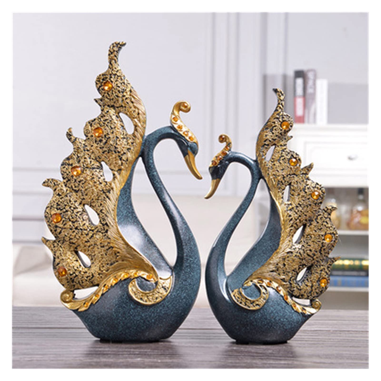 Elegant Blue Resin Couple Swan Figurines - Romantic Home Decor, Wedding Gift, Desk Ornament for Living Room & Office - Perfect for Anniversaries, Valentine's Day & Housewarming Gifts