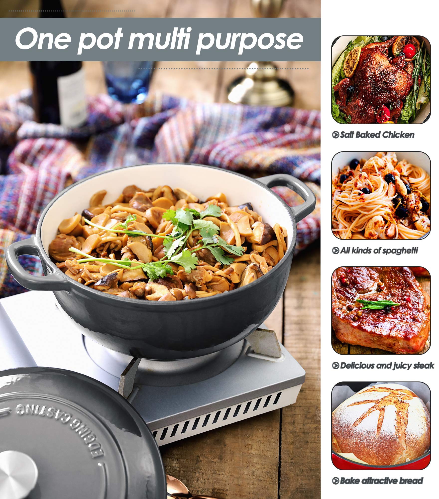 Premium Enameled Cast Iron Dutch Oven with Lid - 3.5 Quart Dual Handle Gray Cookware for Baking, Braising & Roasting - Oven & Stovetop Safe (Gas, Electric, Induction) - Perfect for Bread, Stews & Family Meals
