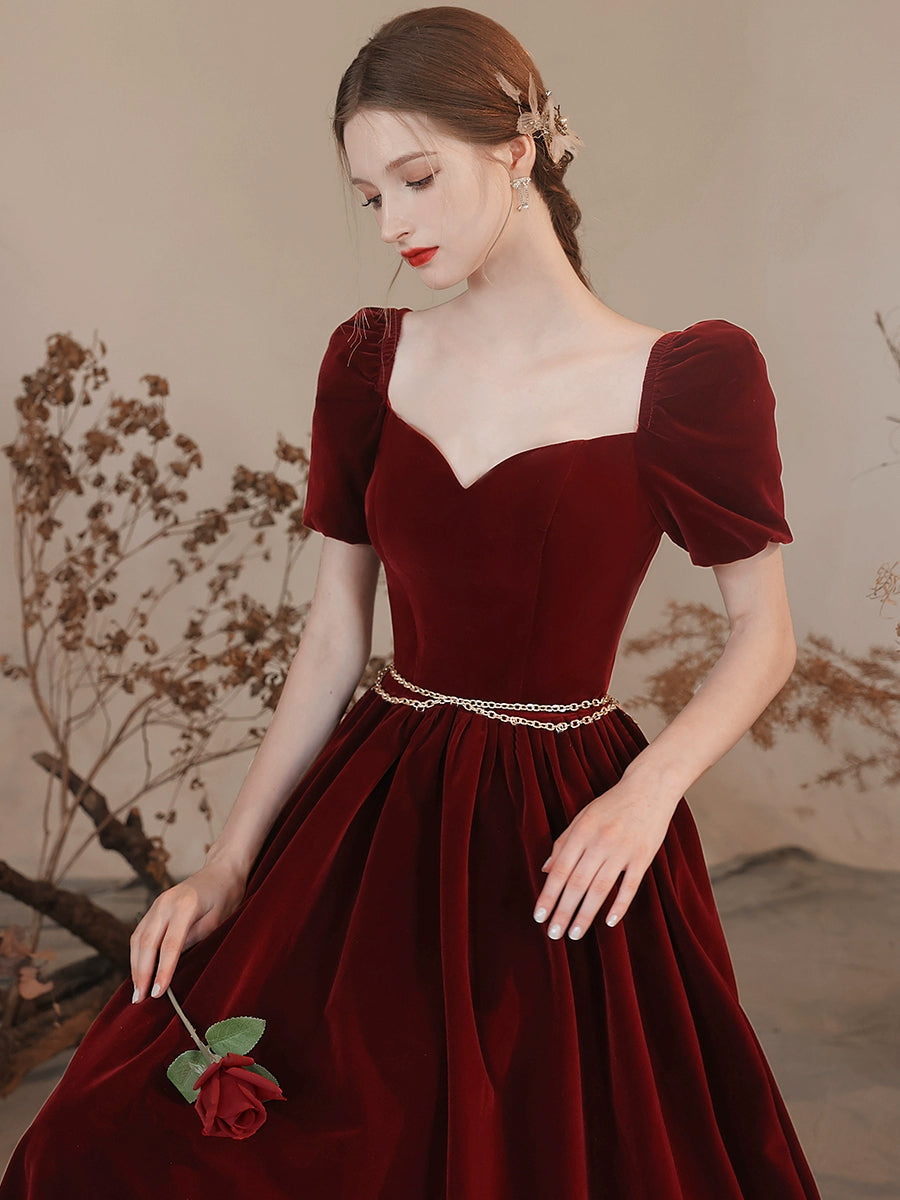 Elegant A-Line Sweetheart Neck Velvet Burgundy Long Prom Dress - Formal Evening Gown for Homecoming, Ball & Special Occasions