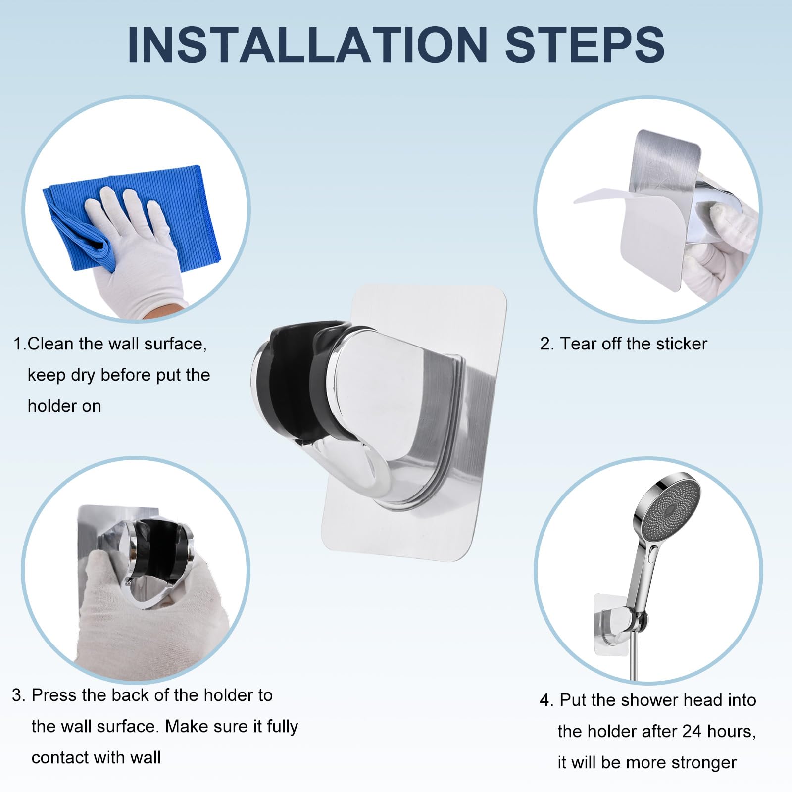 Strong Adhesive Waterproof Shower Head Holder Wall Mount - Adjustable No Drill Handheld Shower Bracket for Bathroom, Kitchen, RV & Outdoor Use