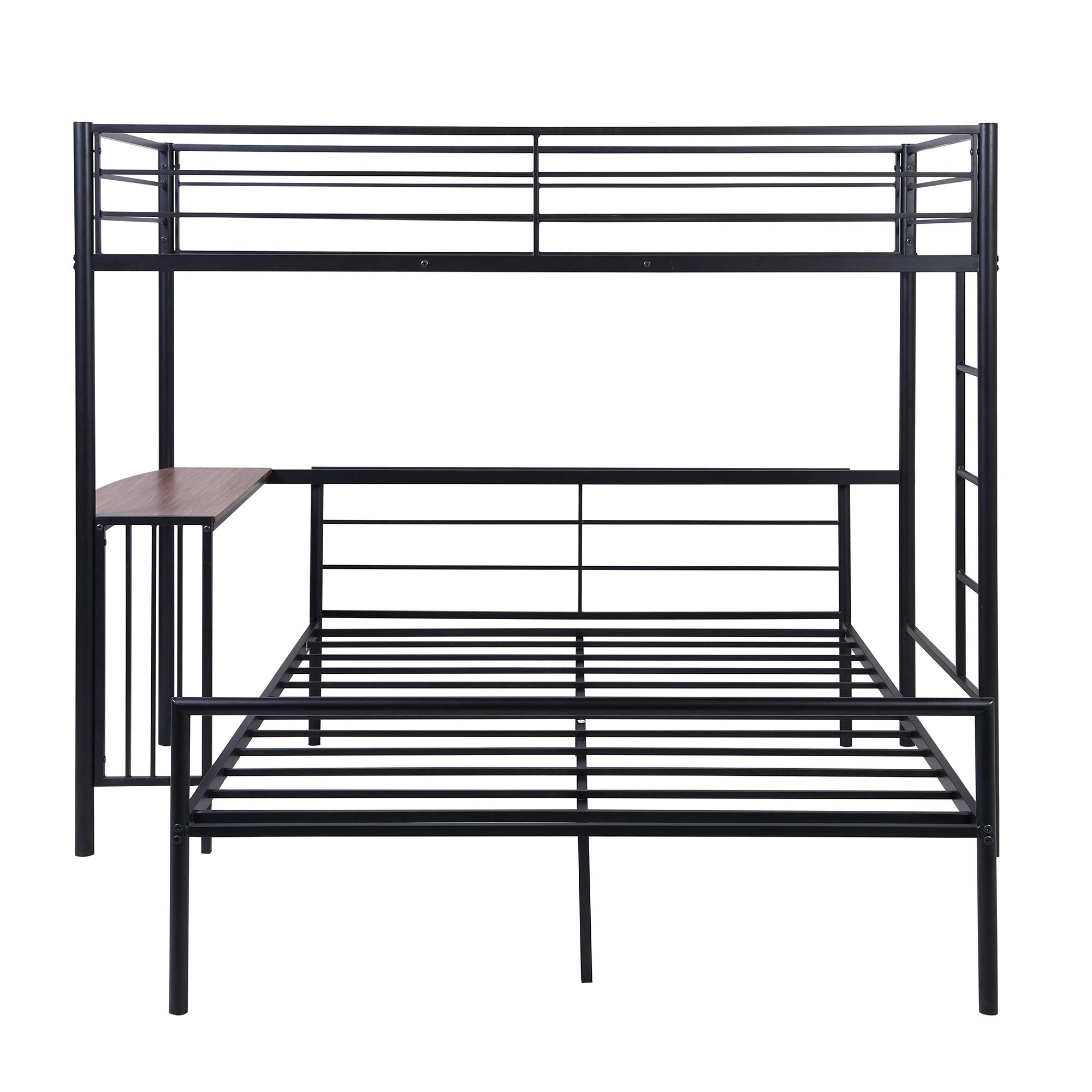 Twin Over Full Metal Bunk Bed with Built-in Desk & Ladder - Sturdy Steel Frame & Quality Slats - Space-Saving Black Bunk Bed for Kids, Teens & Small Bedrooms - Perfect for Dorms, Guest Rooms & Shared Spaces