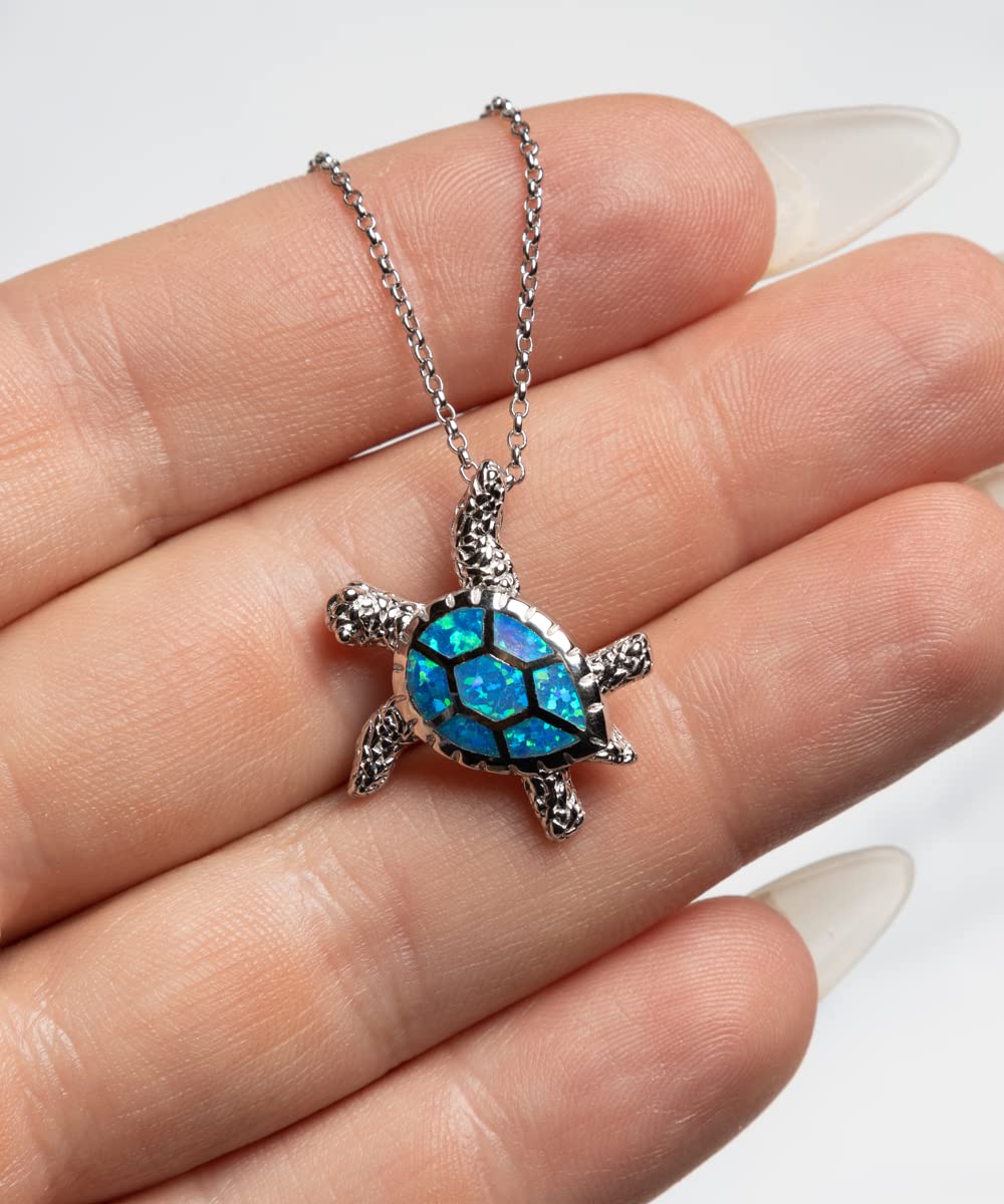 Badass Teacher Opal Turtle Necklace - Inspirational Jewelry Gift for Wife from Husband | Perfect for Anniversaries, Birthdays & Teacher Appreciation