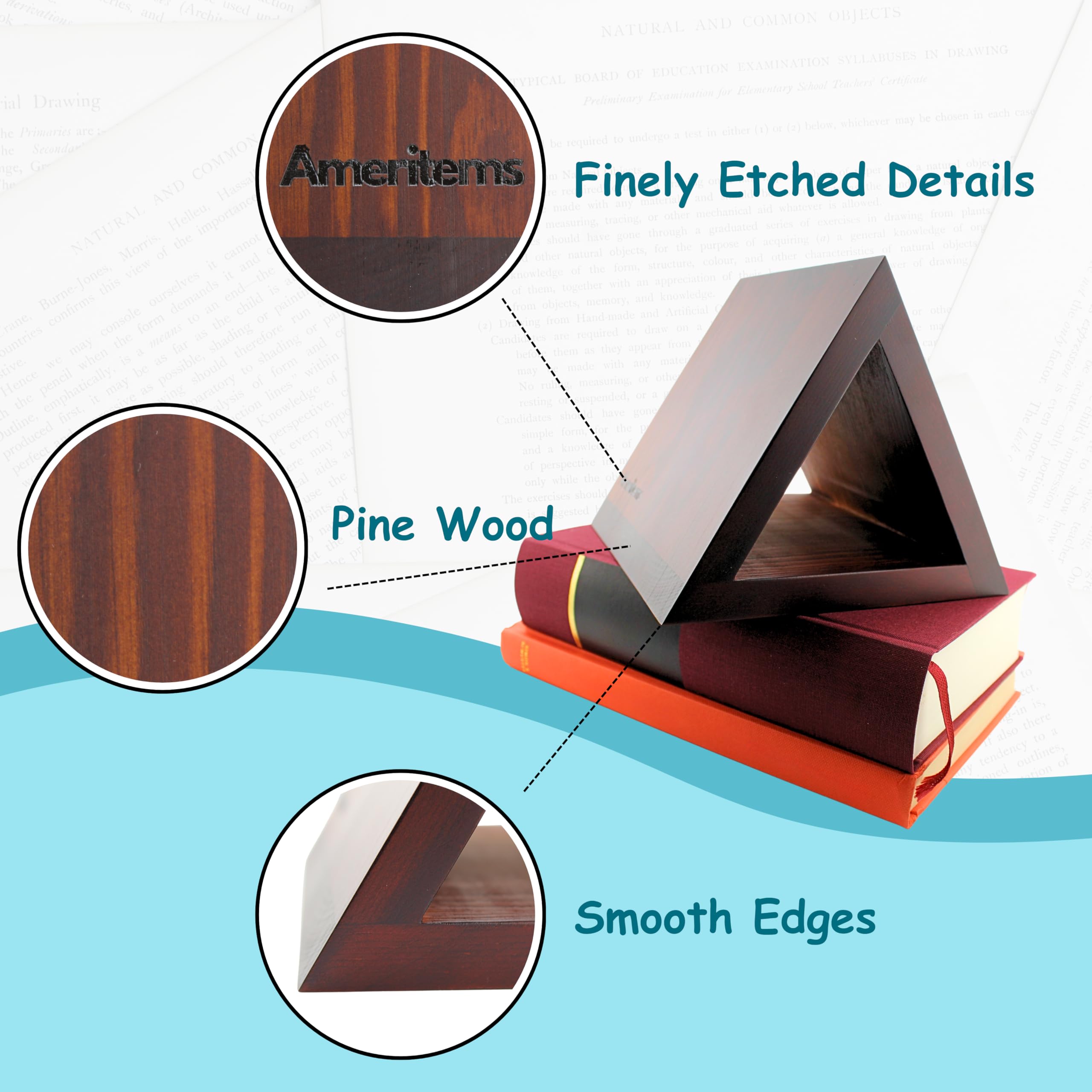 Triangle Book Stand - Adjustable Page Holder for Reading, Perfect Gift for Book Lovers (Brown) - Ideal for Cookbooks, Textbooks & Bible Study