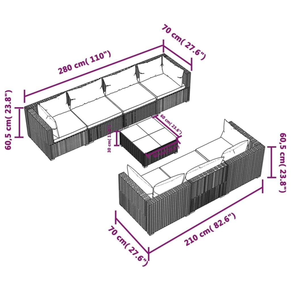 8-Piece Patio Lounge Set with Cushions - Comfortable Outdoor Furniture, Modular Design, Weather-Resistant Poly Rattan & Steel Frame in Brown/Green - Perfect for Garden, Poolside, and Backyard Relaxation