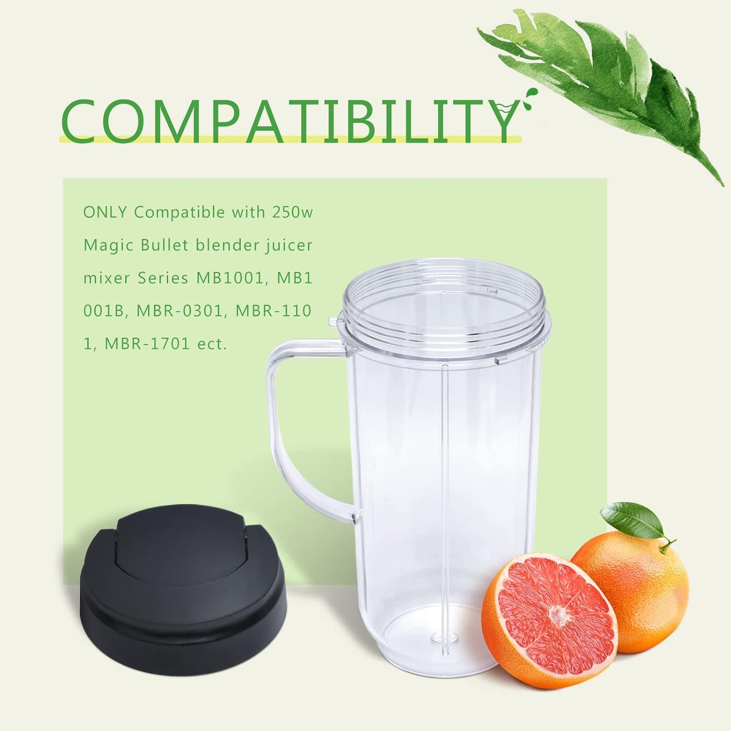 22OZ Magic Bullet Blender Replacement Cups - Set of 2 Tall 22oz Blending Jars with Cross Blade, Compatible with MB1001, 250W Blender Juicer Mixer - Perfect for Smoothies, Protein Shakes & Food Prep