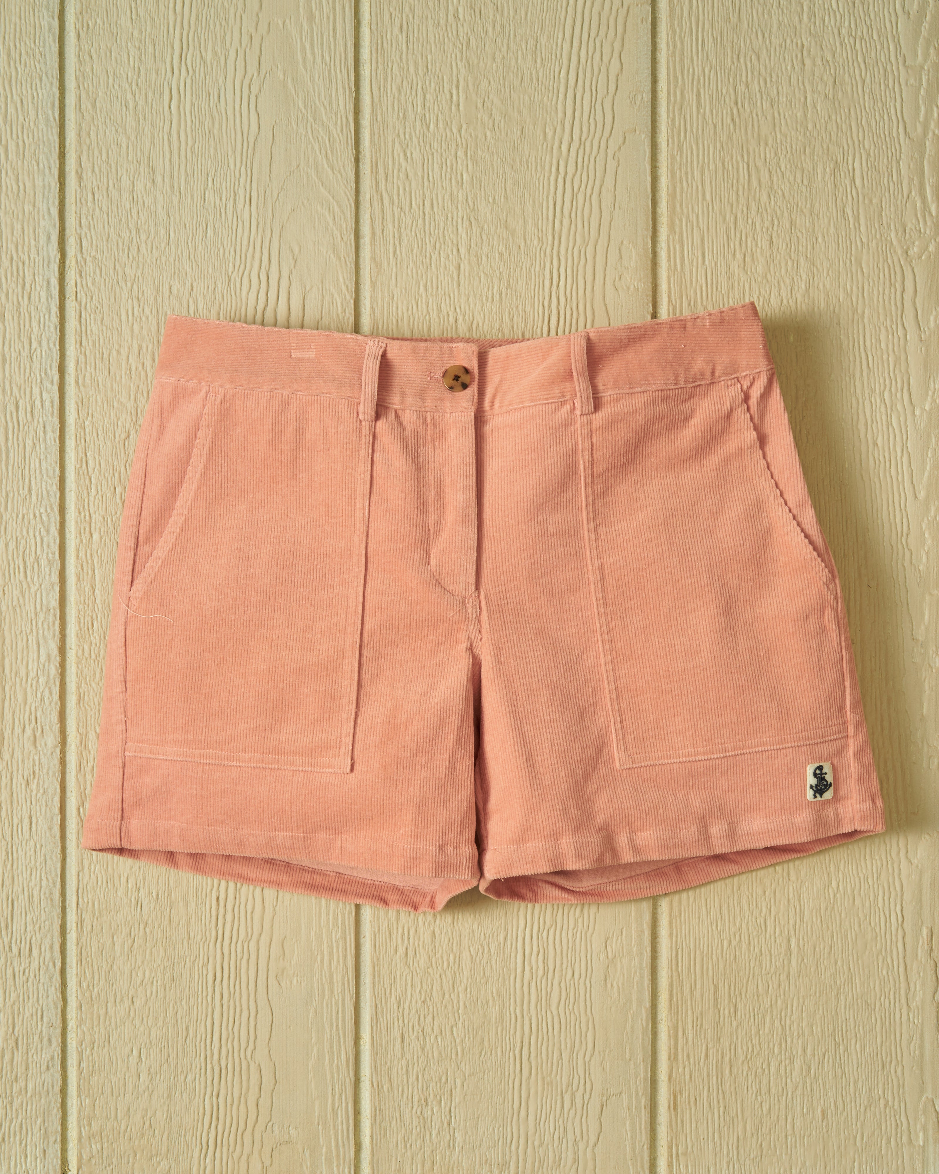 Women's Malibu Corduroy Shorts in Salmon Color - Comfortable Stretch Fit High Waisted Summer Shorts for Casual Wear, Beach, and Outdoor Activities