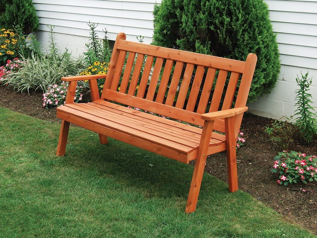 A & L Furniture Cedar Traditional English Garden Bench - Outdoor Patio, Garden, and Park Seating for Relaxing and Decorating
