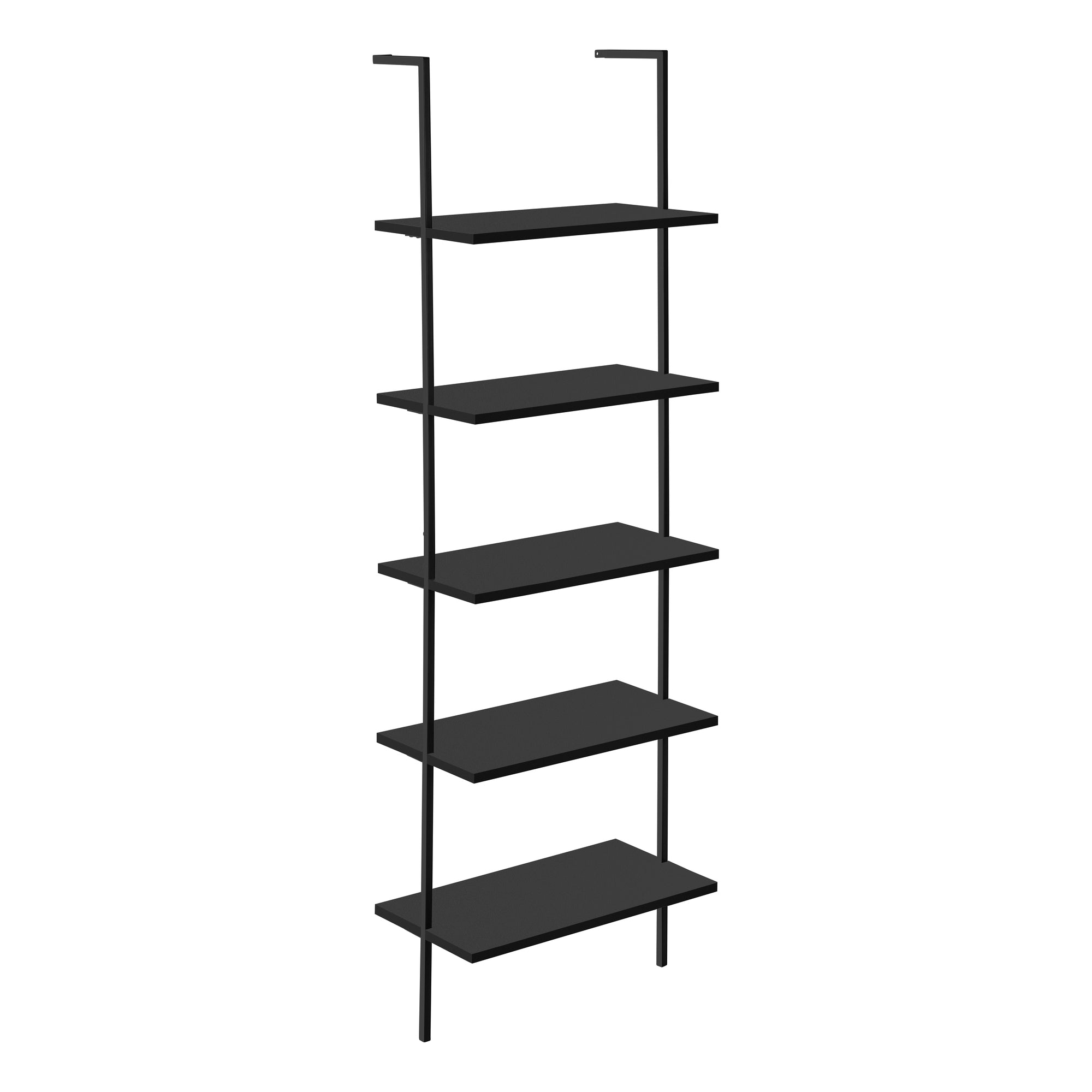 72 Inch Black Metal Ladder Bookcase - Modern Industrial Style Bookshelf for Living Room, Office, or Bedroom Storage