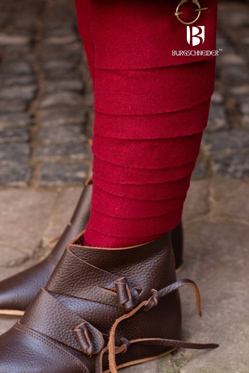 Premium Wool Winingas Aki Red - Warm & Durable Viking Style Leg Wraps for LARP, Reenactment & Cold Weather Outdoor Activities