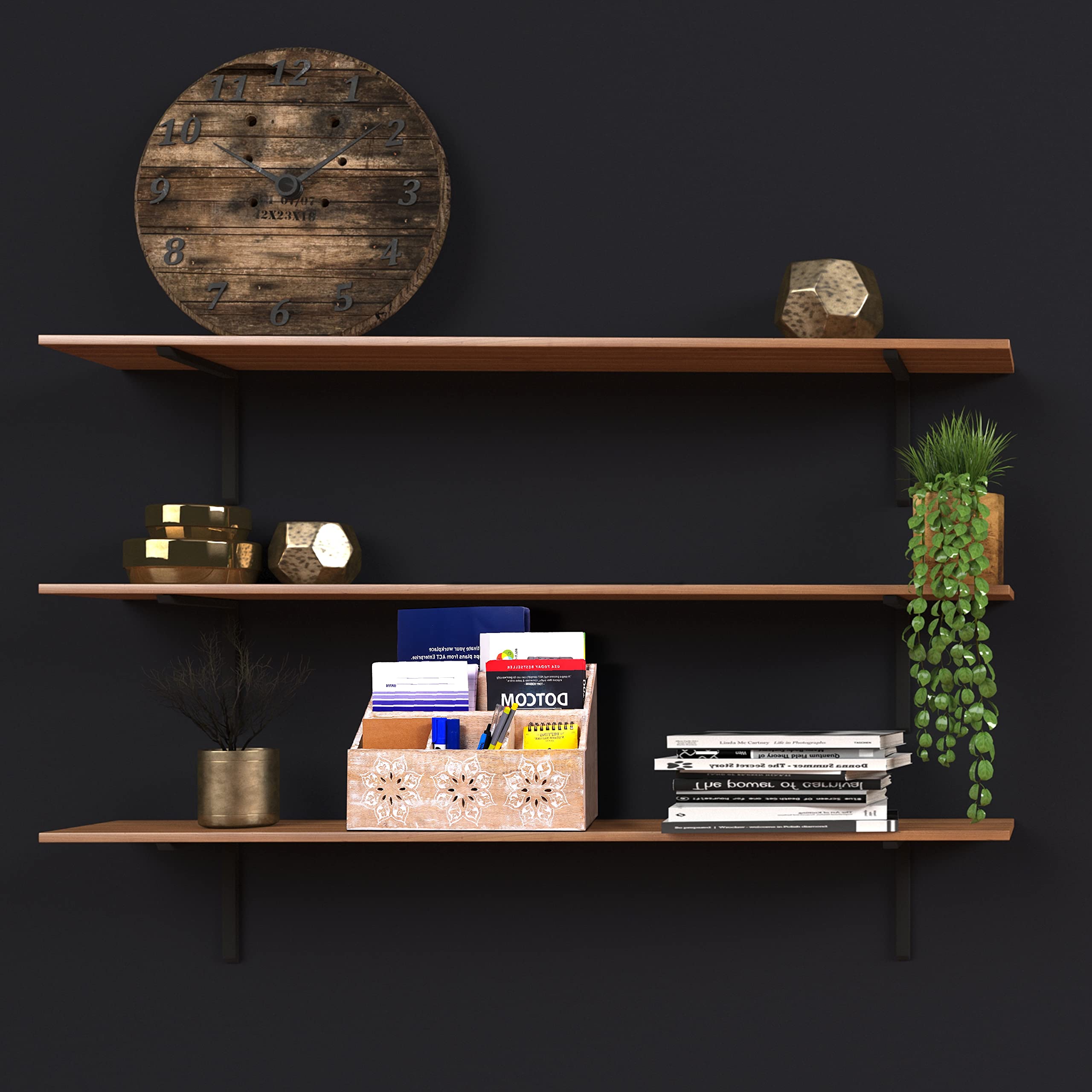 Mango Wood Mail Holder - 5 Compartment Desk Organizer for Home & Office - Rustic Farmhouse Decor
