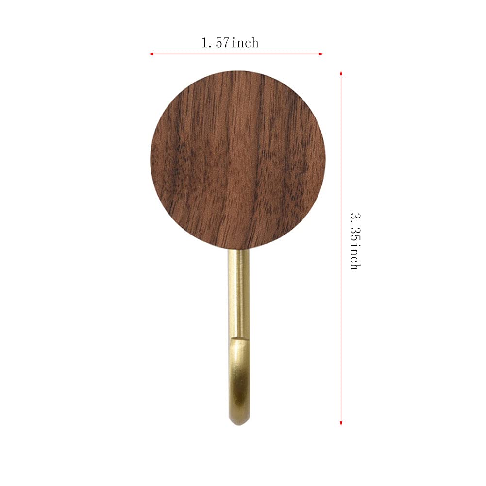 Lanebudd Set of 2 Round Black Walnut Brass Wall Hooks - Decorative Wooden Coat Hooks with Retro Copper Finish - Perfect for Entryway, Bedroom & Bathroom Organization